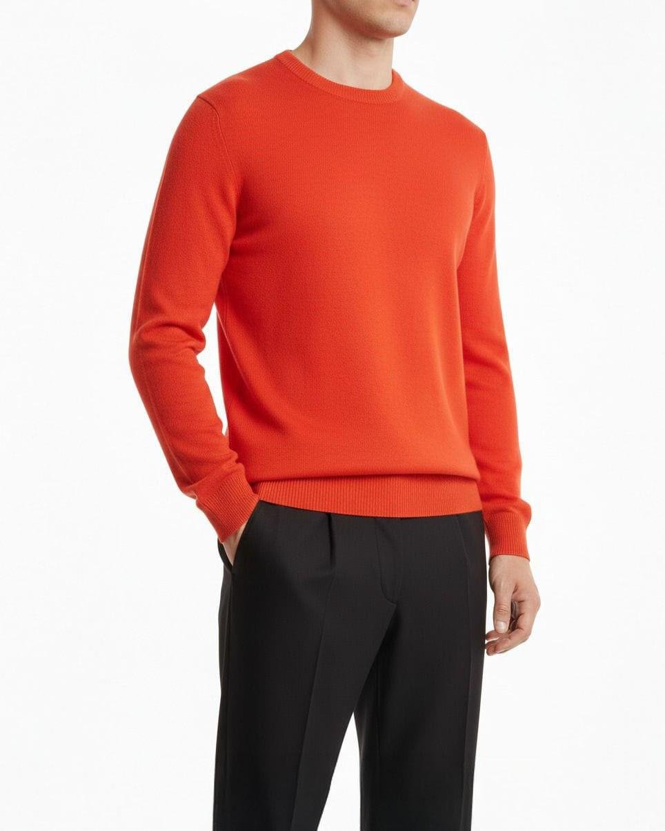 İtalyan stil slim fit erkek bisiklet yaka triko kazak turuncu T13124