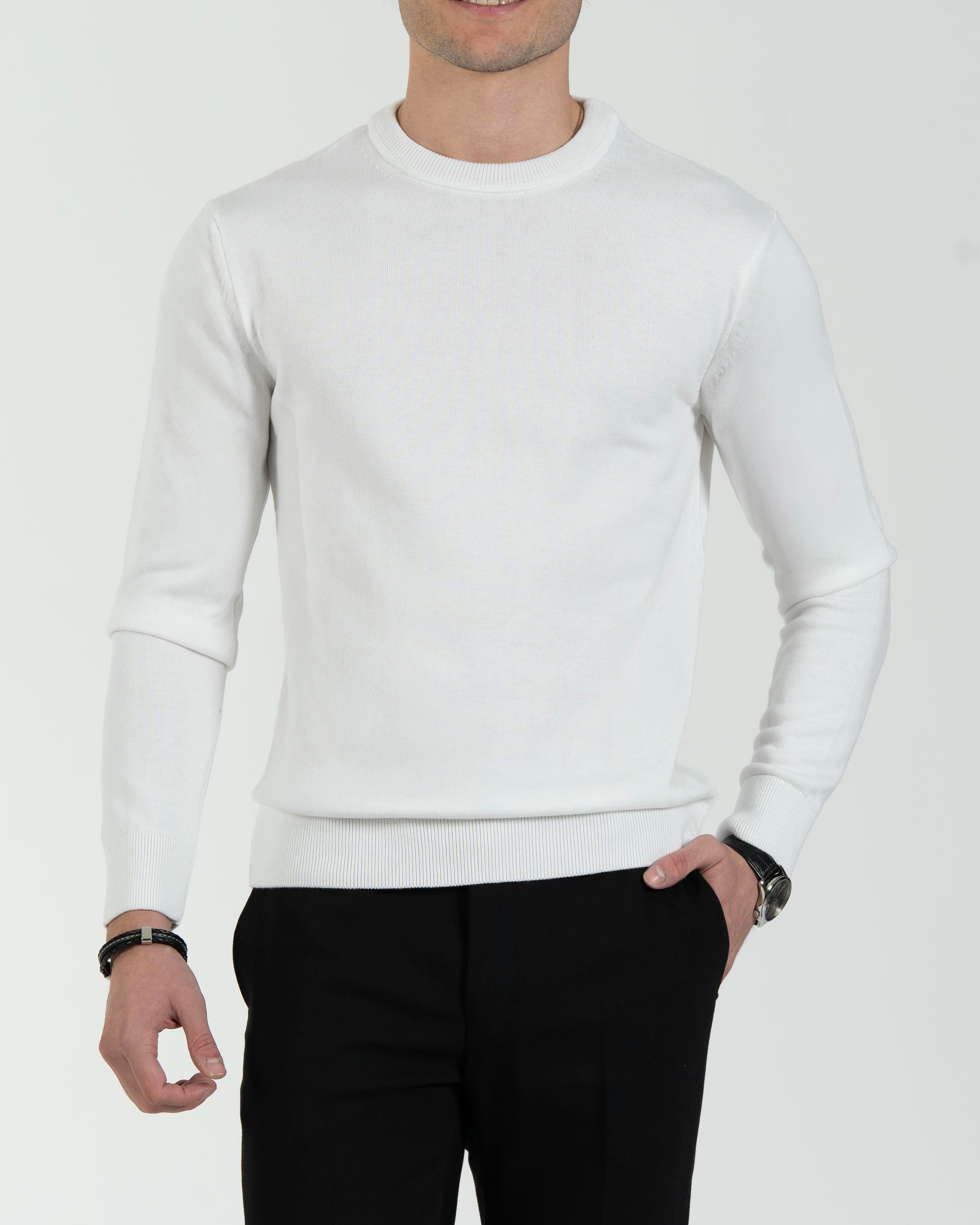 İtalyan stil slim fit erkek bisiklet yaka triko kazak ekru T13119