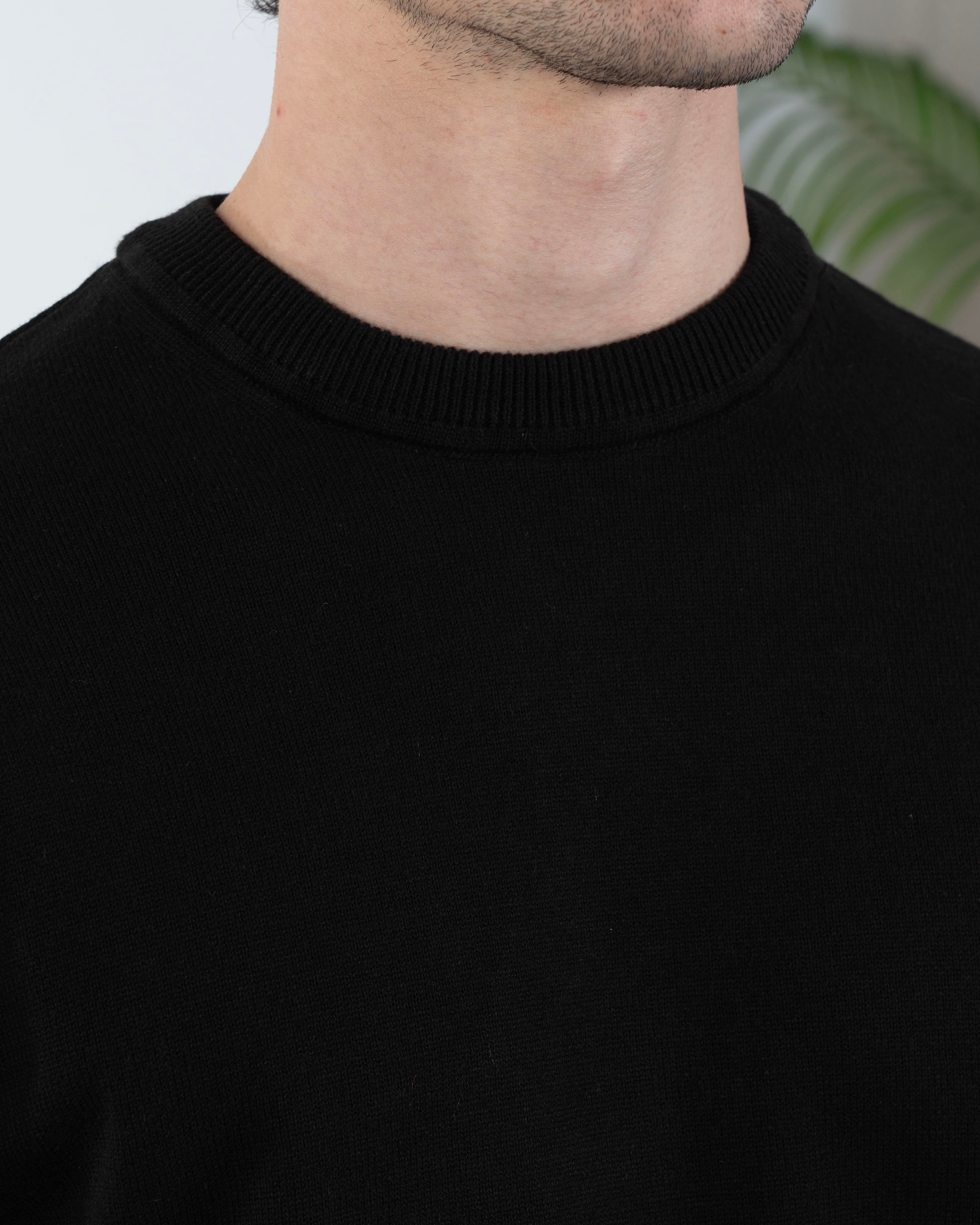 İtalyan stil slim fit erkek bisiklet yaka triko kazak siyah T13123