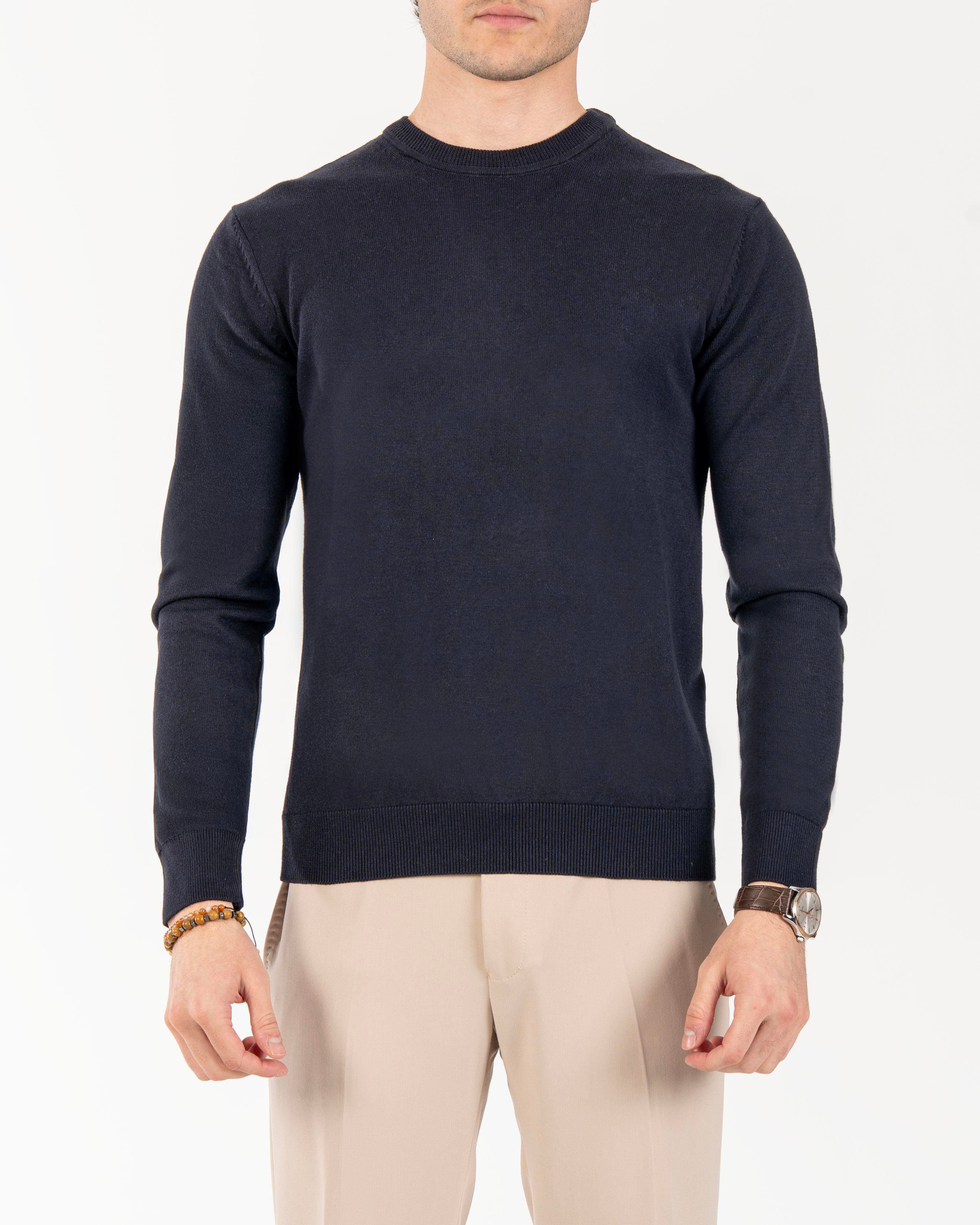 İtalyan stil slim fit erkek bisiklet yaka triko kazak lacivert T13120