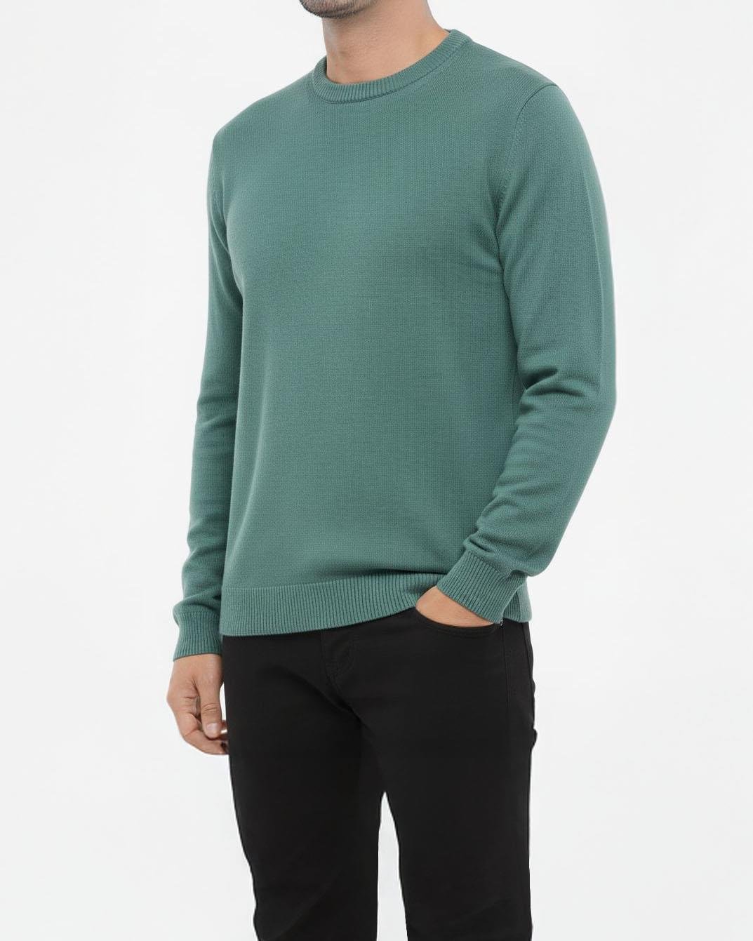 İtalyan stil slim fit erkek bisiklet yaka triko kazak yeşil T13128