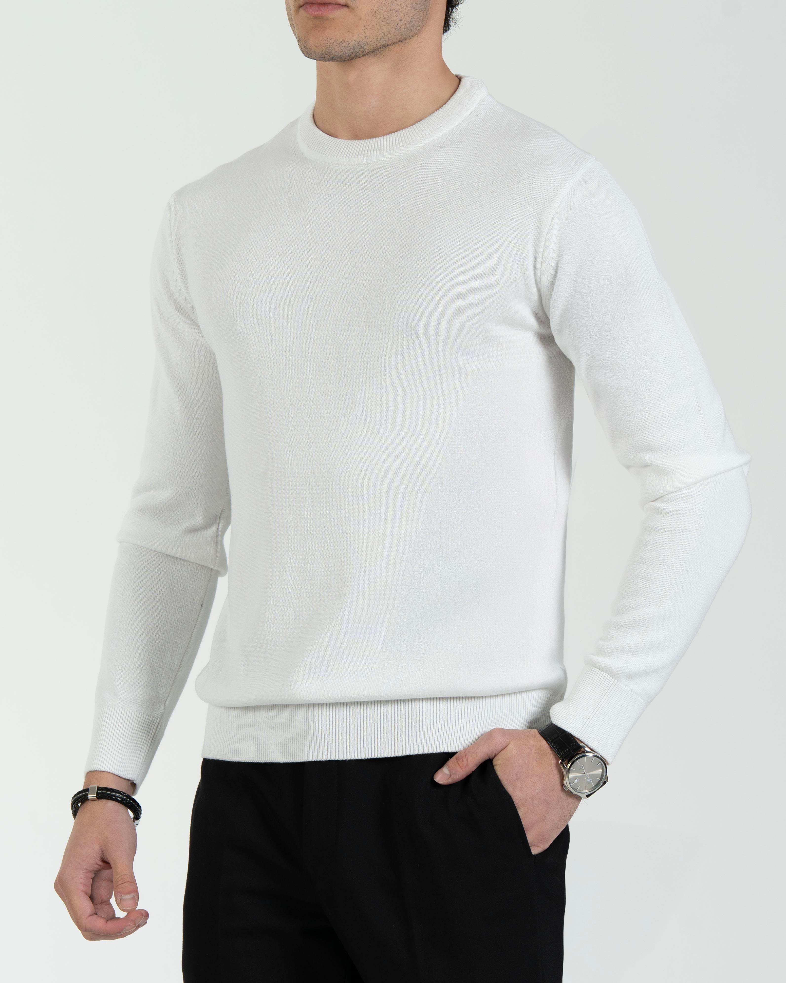 İtalyan stil slim fit erkek bisiklet yaka triko kazak ekru T13119