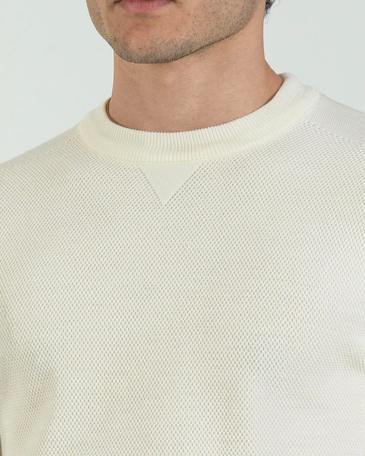 İtalyan stil slim fit erkek bisiklet yaka triko kazak ekru T13131