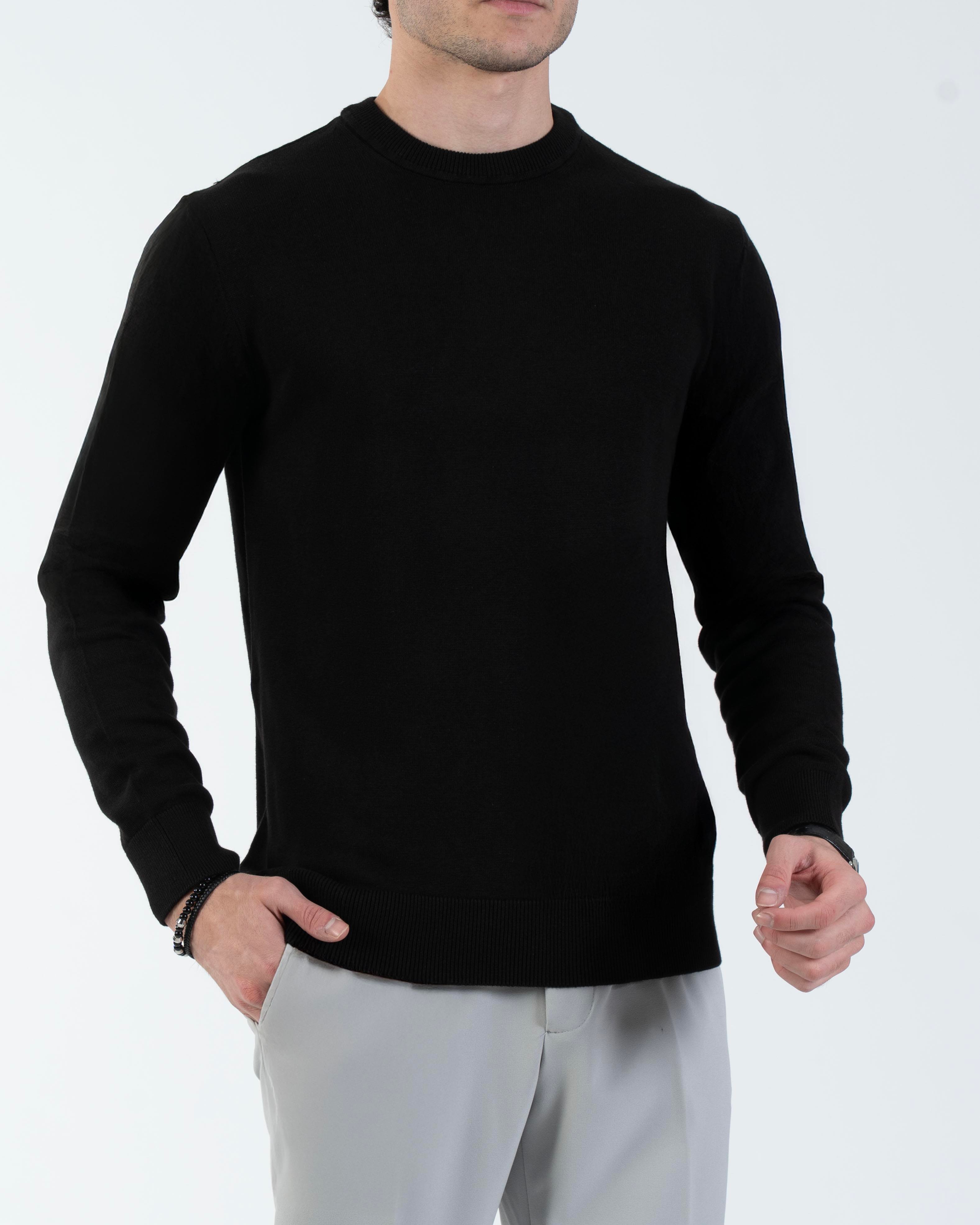 İtalyan stil slim fit erkek bisiklet yaka triko kazak siyah T13123