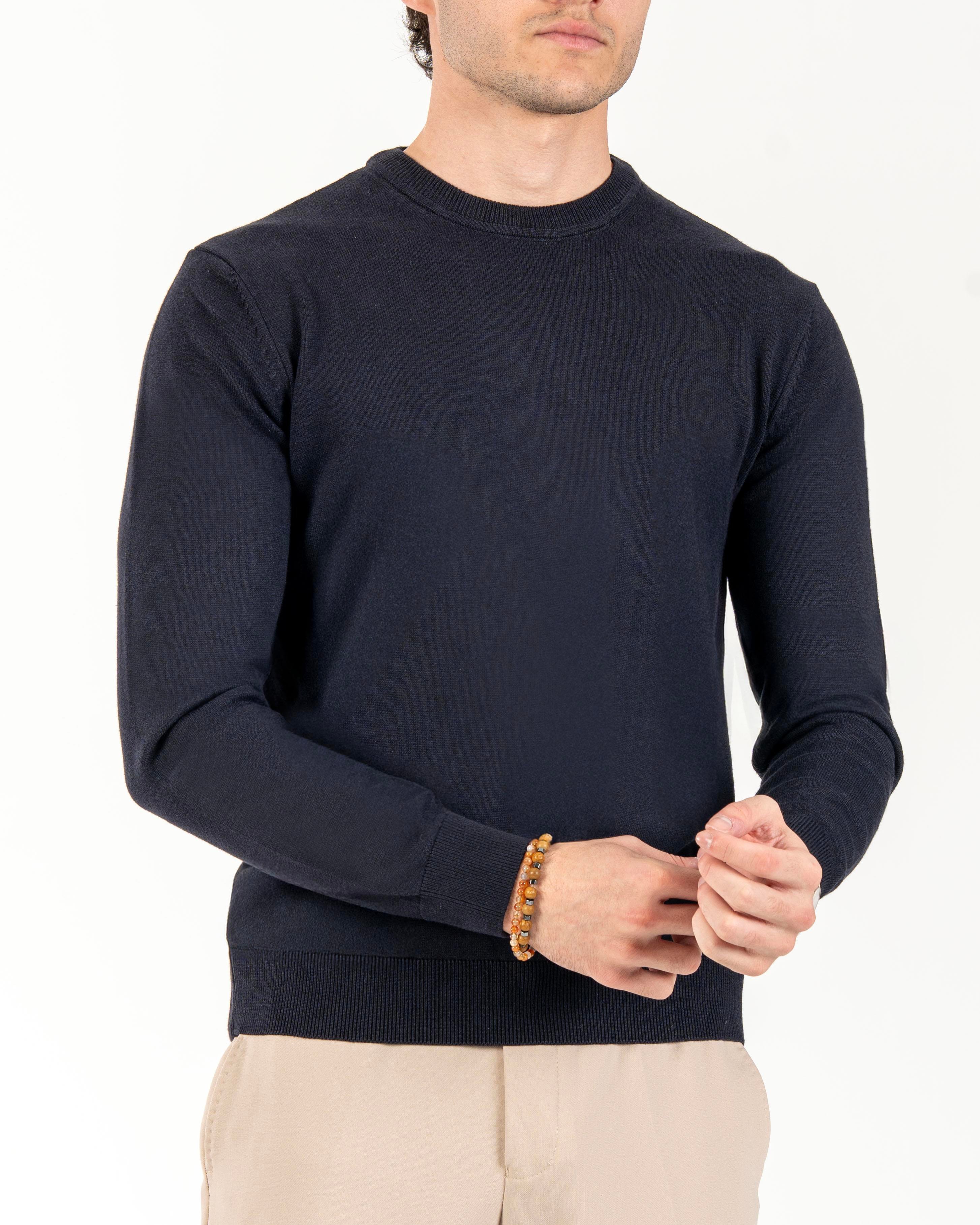 İtalyan stil slim fit erkek bisiklet yaka triko kazak lacivert T13120