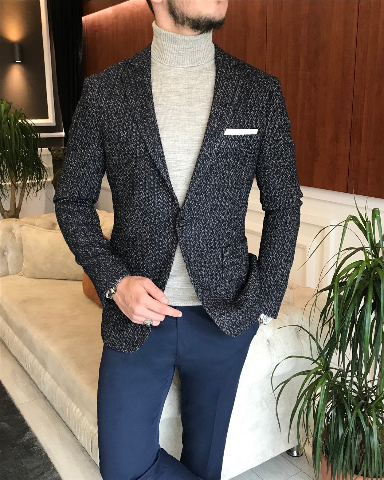 İtalyan stil slim fit erkek blazer tek ceket çok renkli T6295