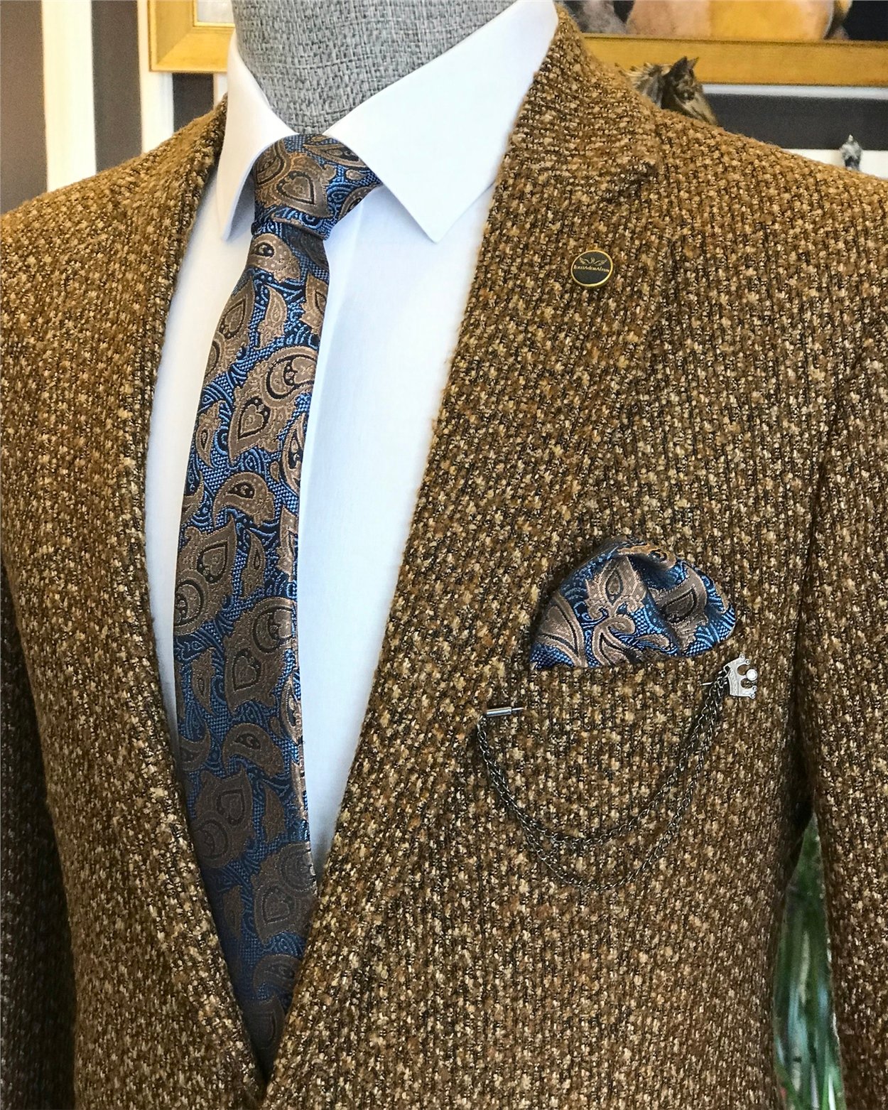İtalyan stil slim fit erkek blazer tek ceket camel T6298