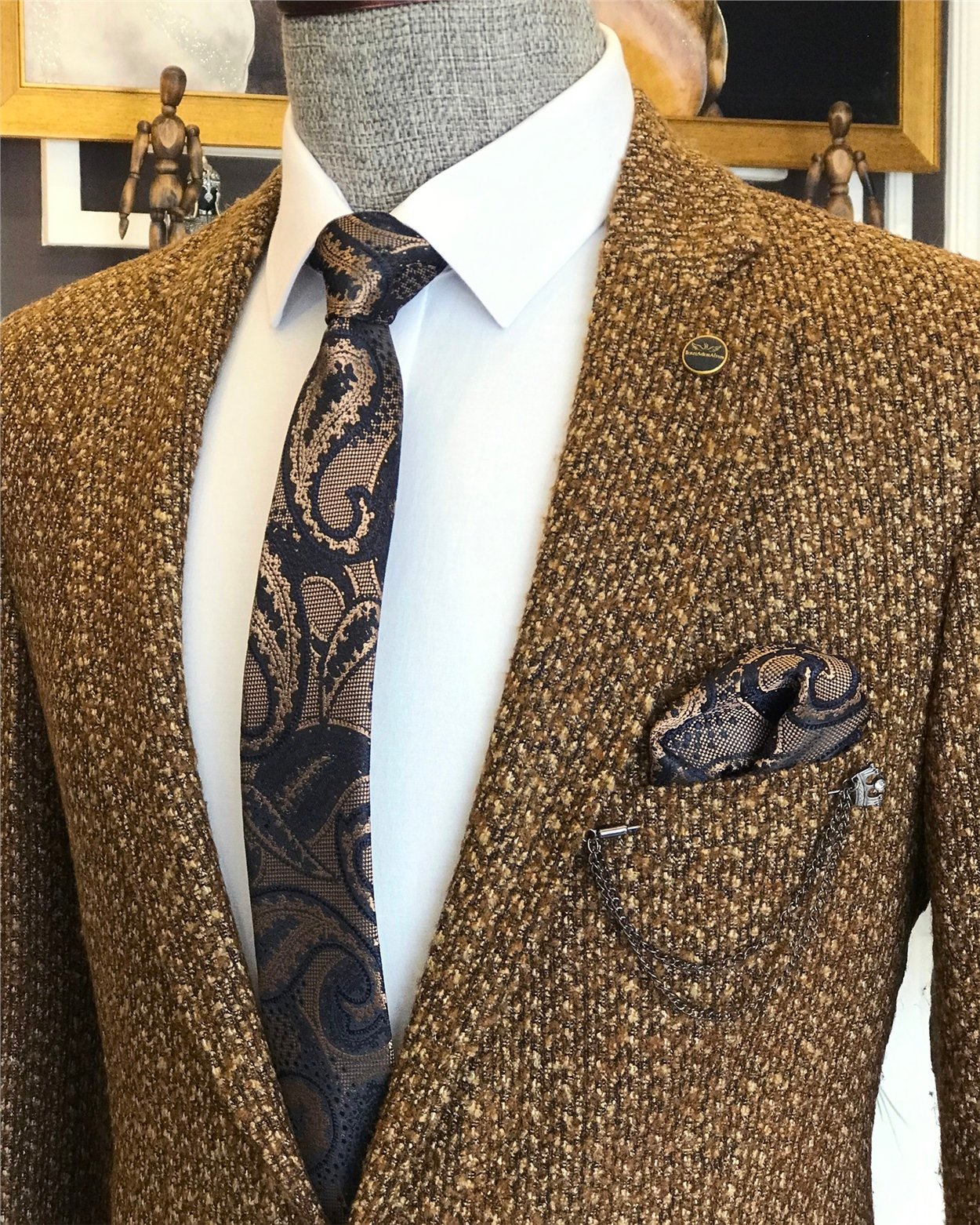 İtalyan stil slim fit erkek blazer tek ceket camel T6298