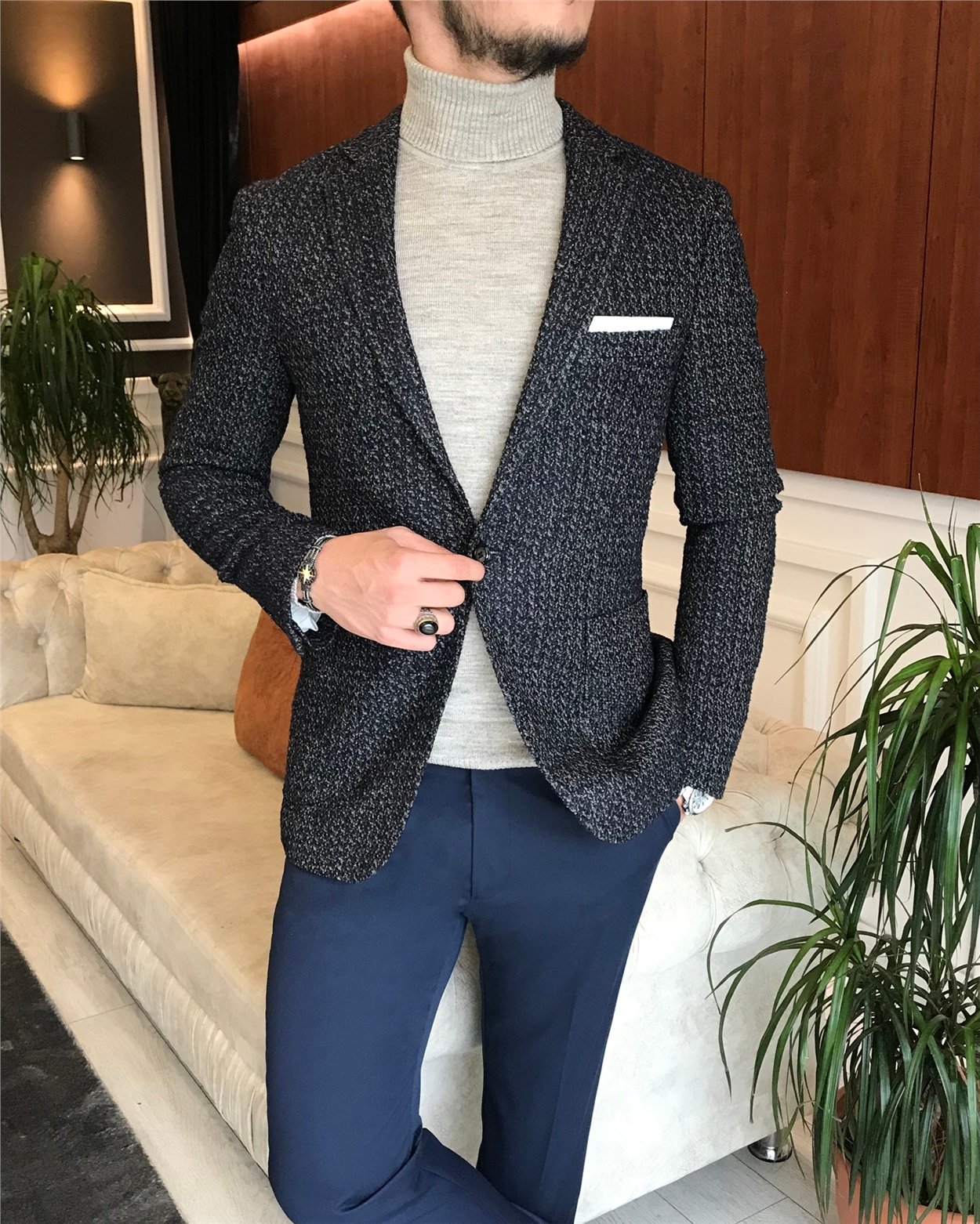İtalyan stil slim fit erkek blazer tek ceket çok renkli T6295