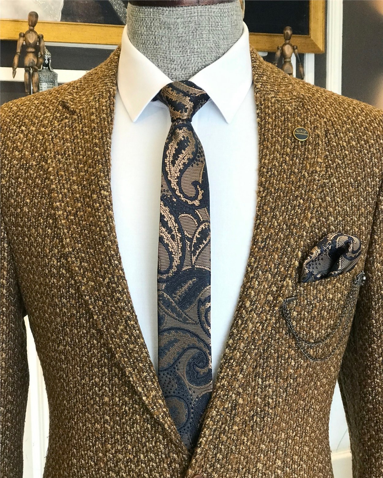 İtalyan stil slim fit erkek blazer tek ceket camel T6298