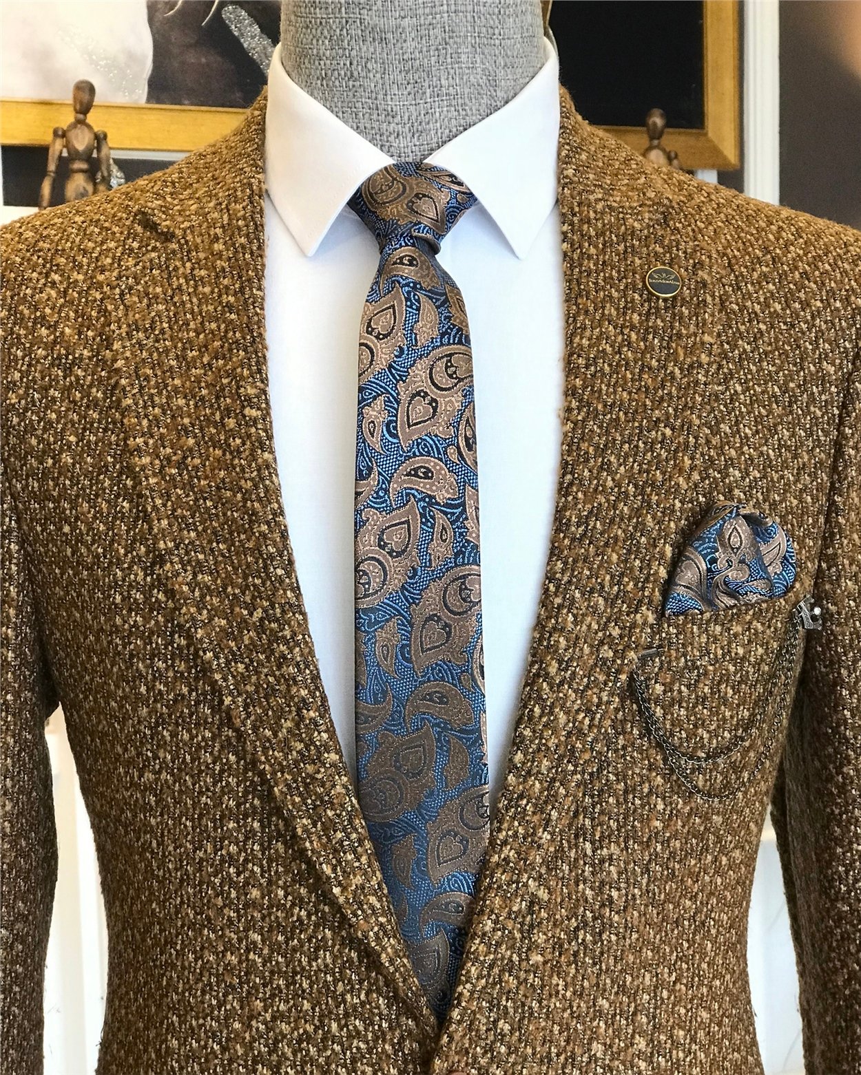 İtalyan stil slim fit erkek blazer tek ceket camel T6298