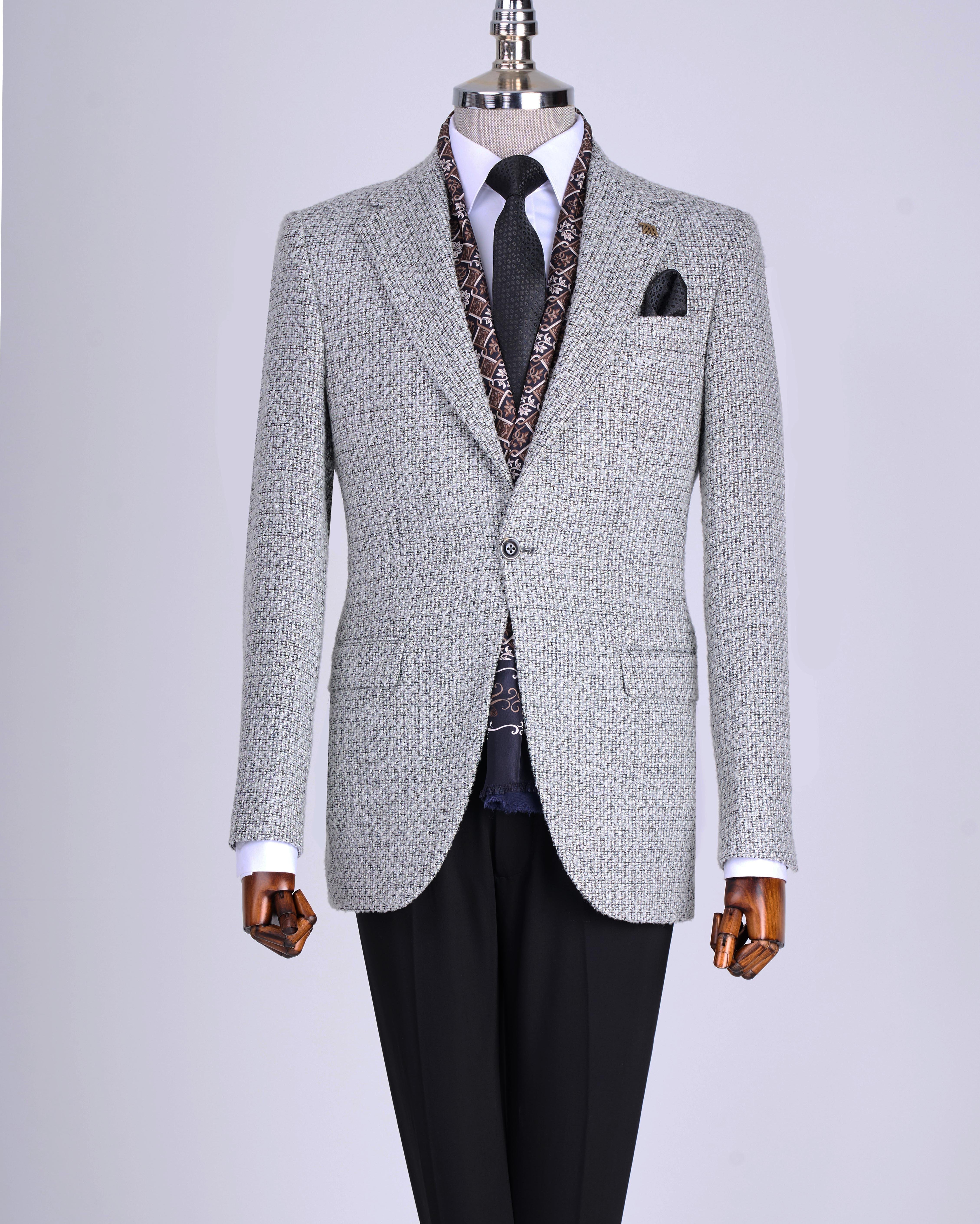 İtalyan stil slim fit erkek ceket gri T13435