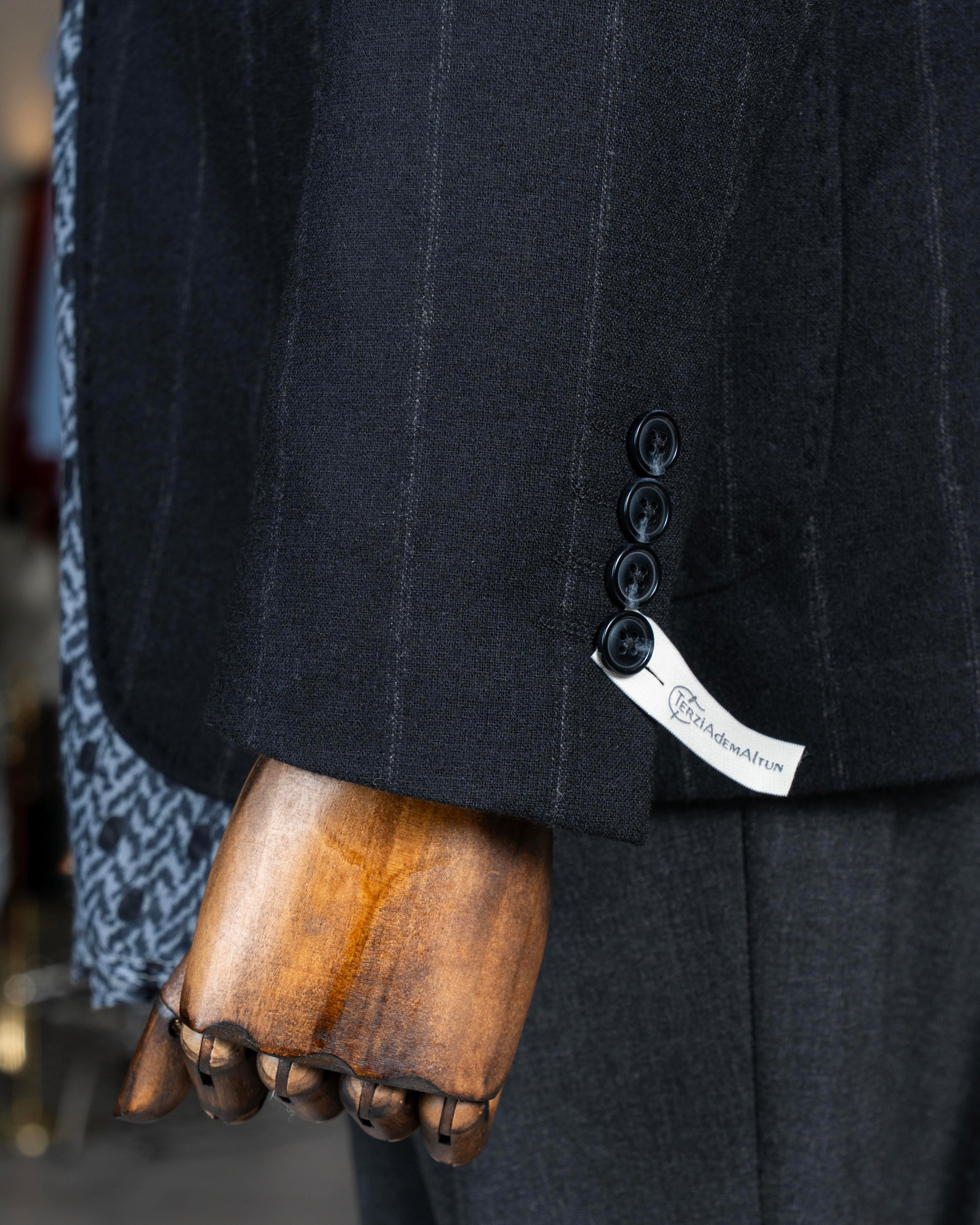 İtalyan stil slim fit erkek ceket pantolon takım elbise siyah T14653