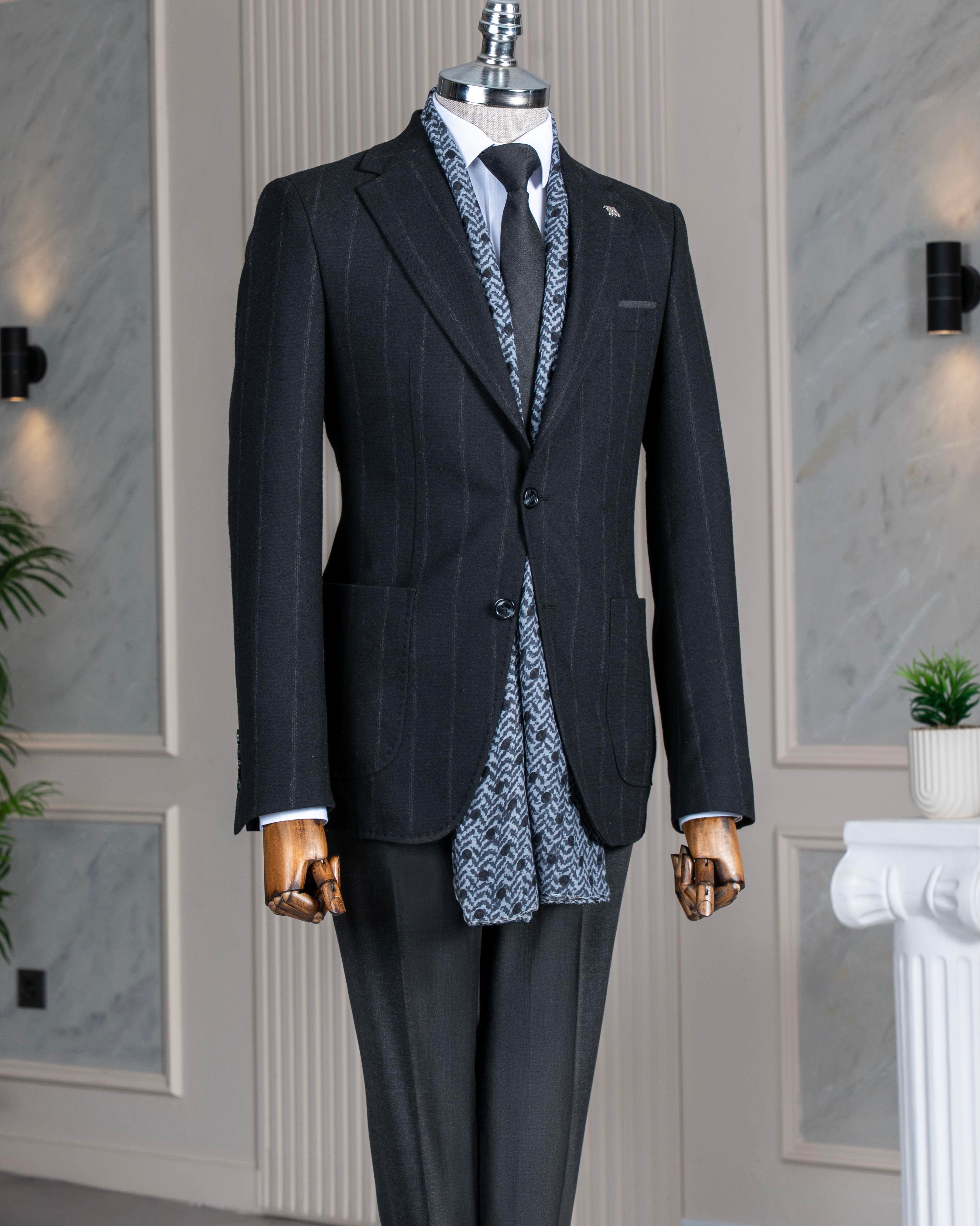 İtalyan stil slim fit erkek ceket pantolon takım elbise siyah T14653