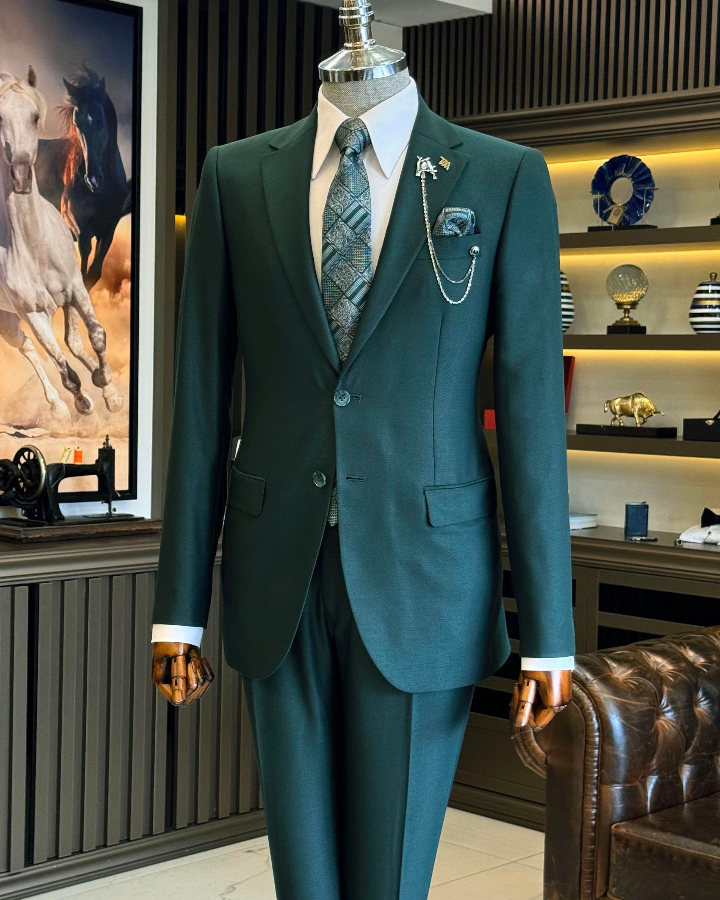 Italian style slim fit men's jacket pants suit green T12713