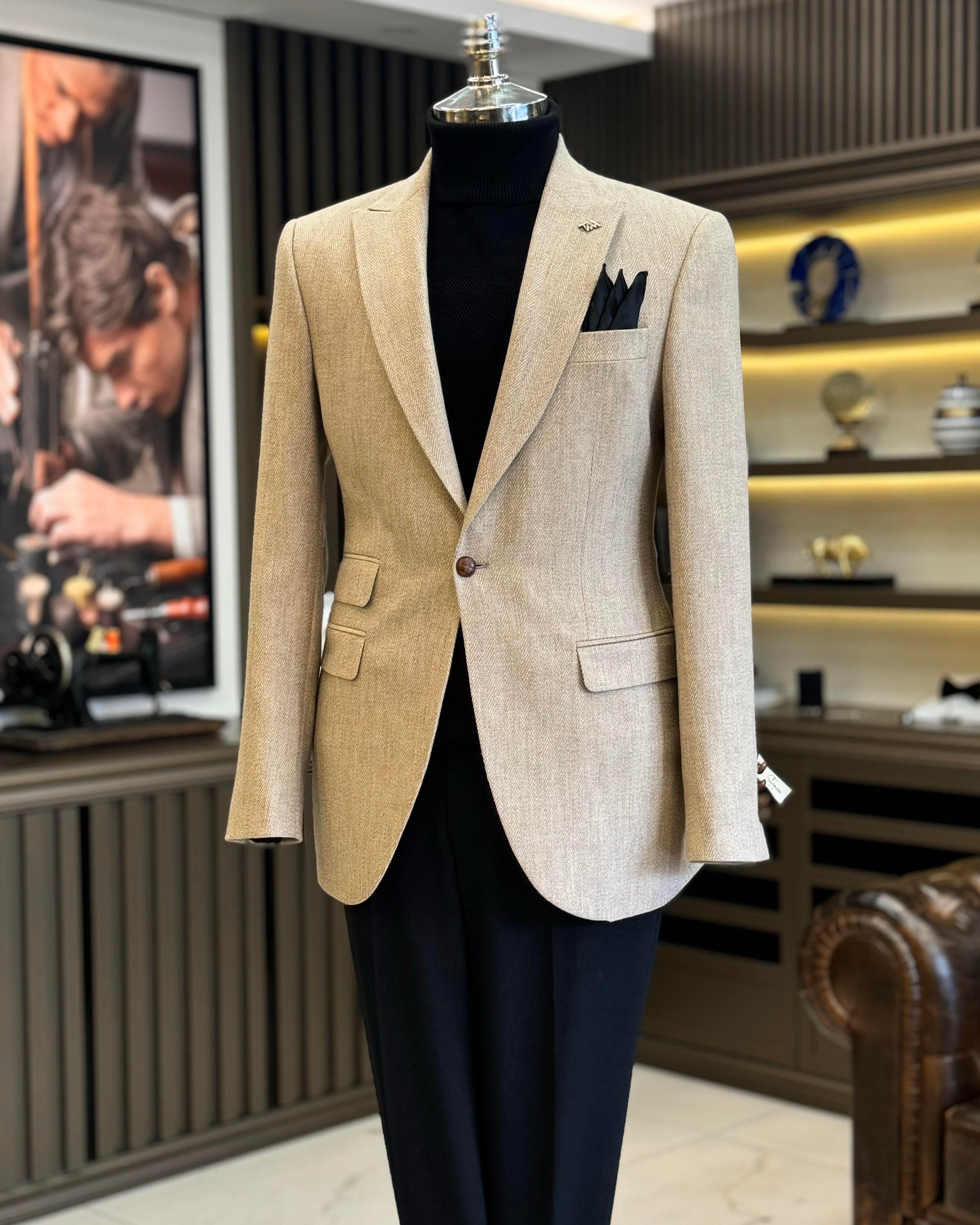 İtalyan stil slim fit erkek ceket vizon T13053