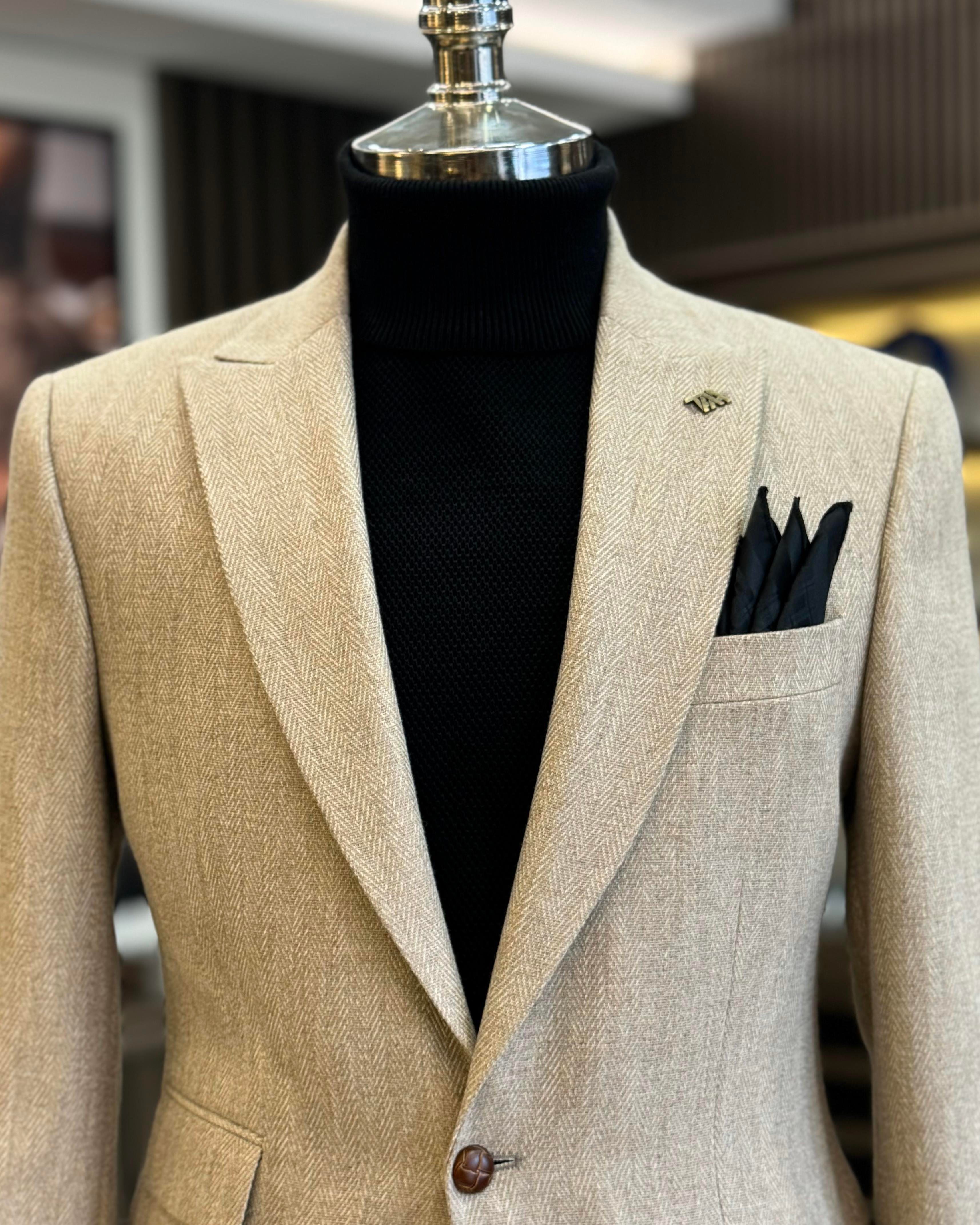 İtalyan stil slim fit erkek ceket vizon T13053