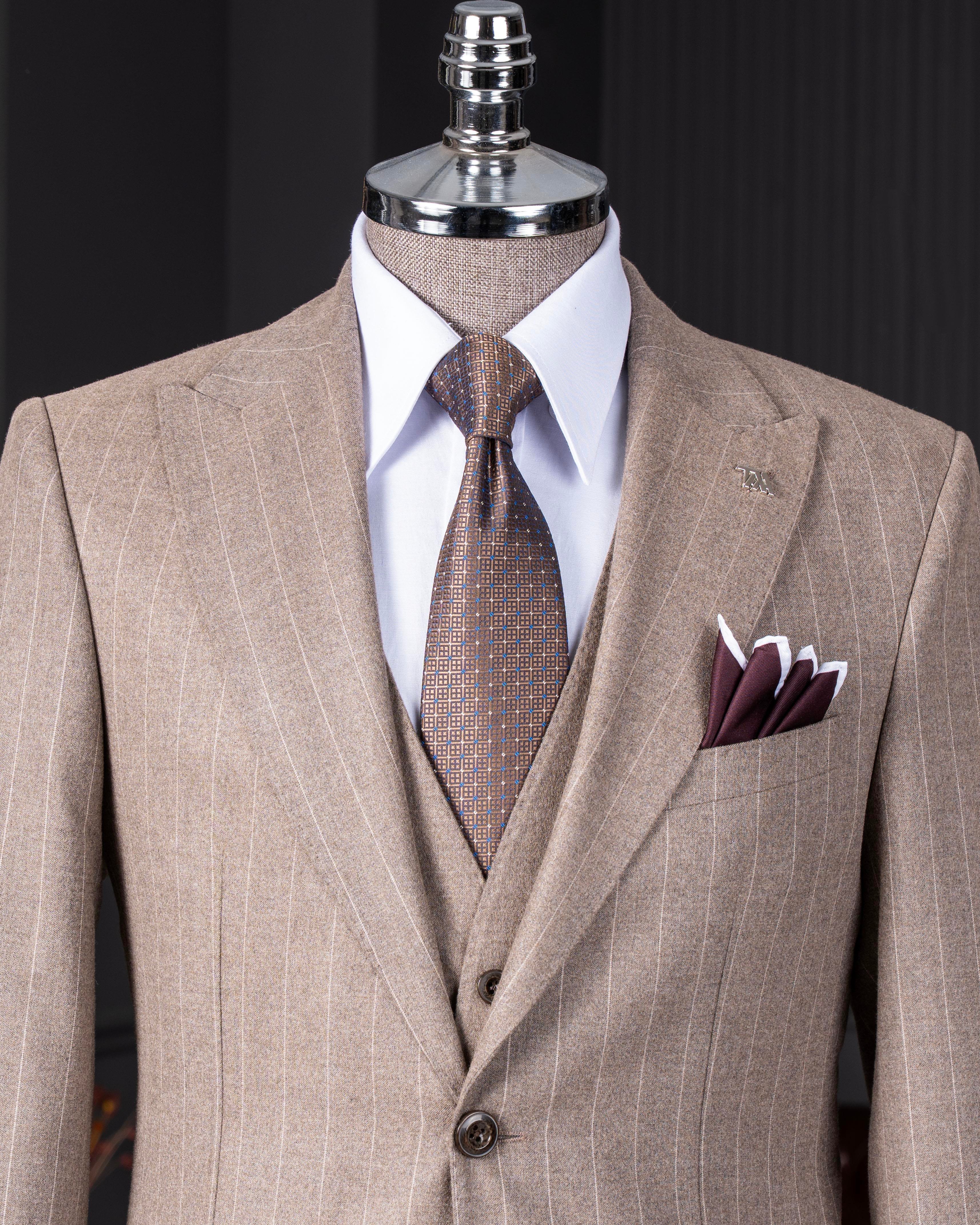 İtalyan stil slim fit erkek ceket yelek pantolon takım elbise vizon T14648