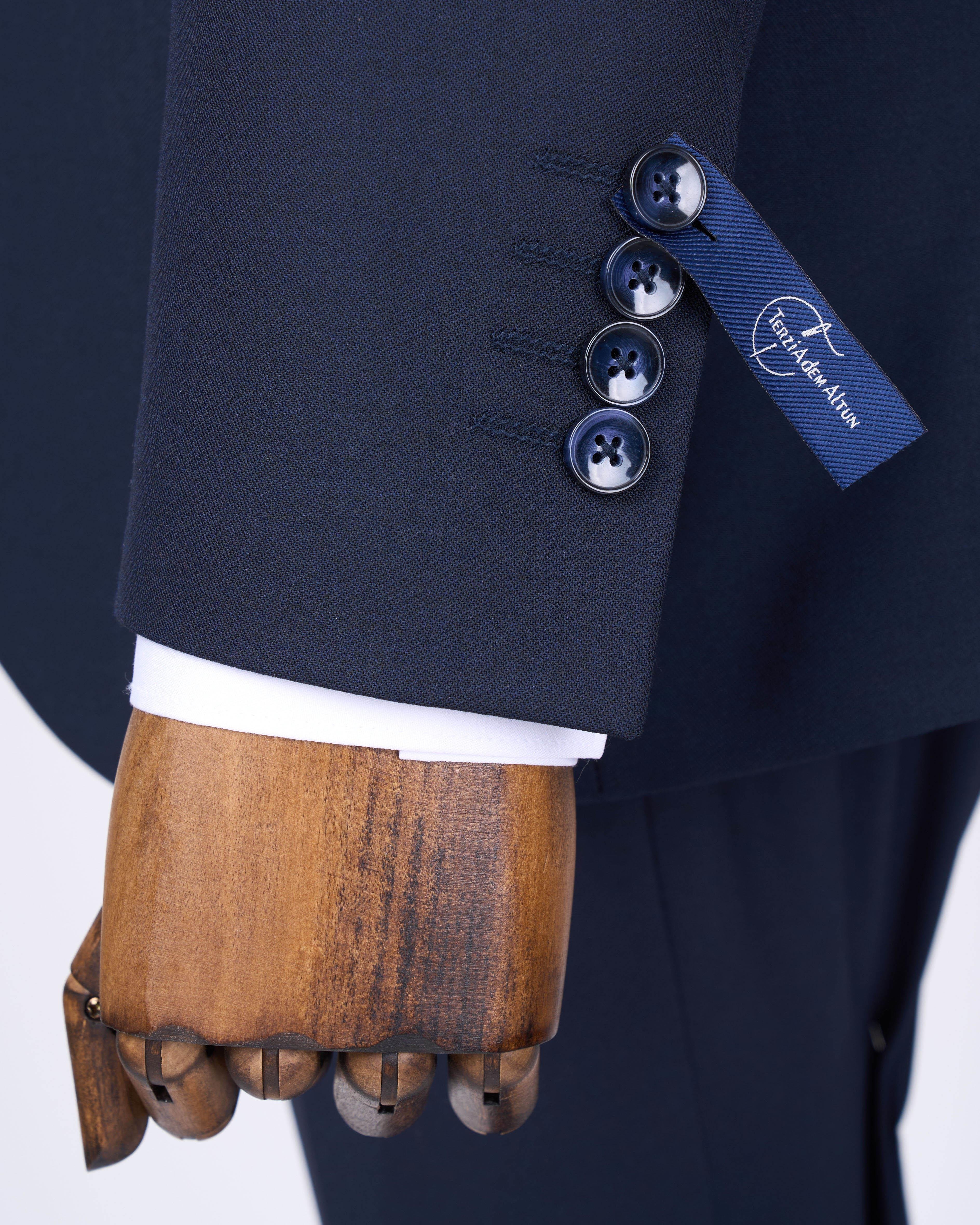 Italian style slim fit men's jacket vest pants suit navy blue T12994