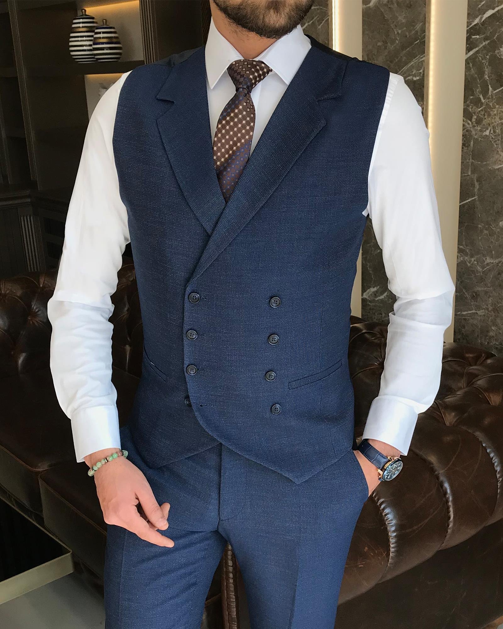 Italian style slim fit men's jacket vest pant suit parlement T9117