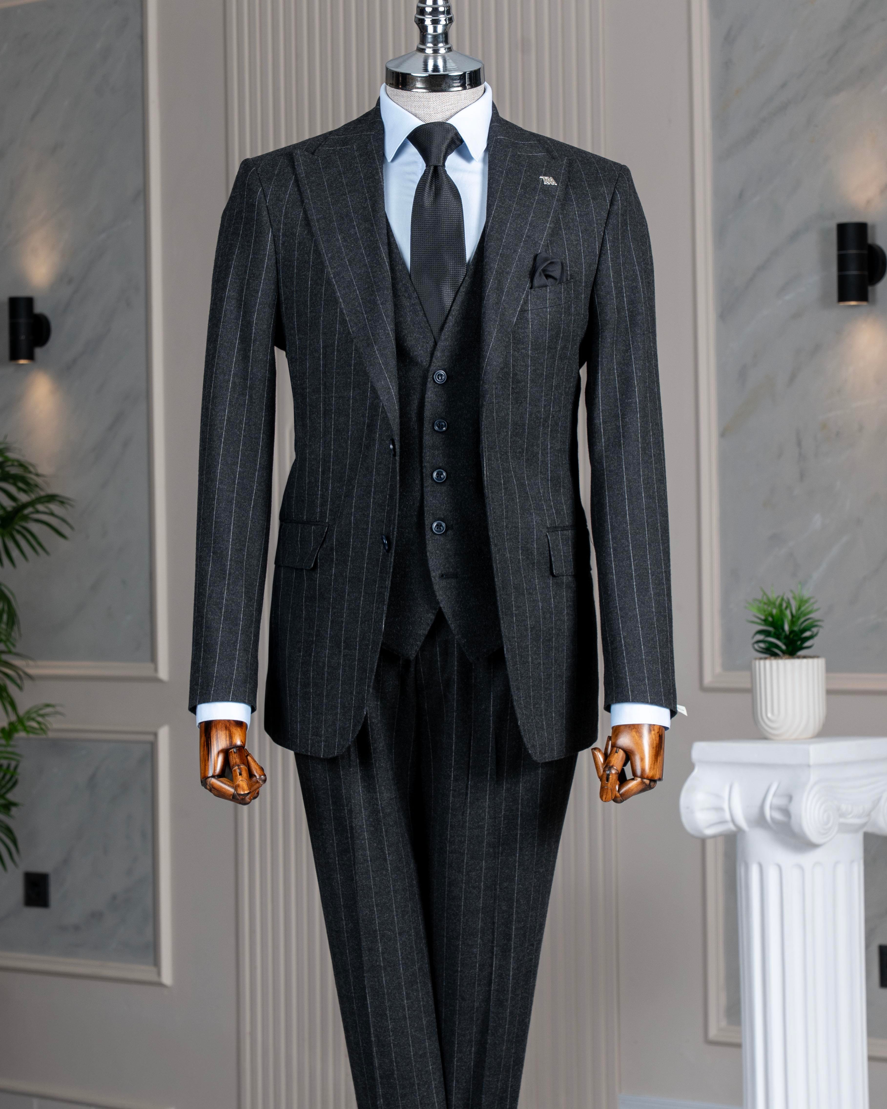İtalyan stil slim fit erkek ceket yelek pantolon takım elbise antrasit T14651