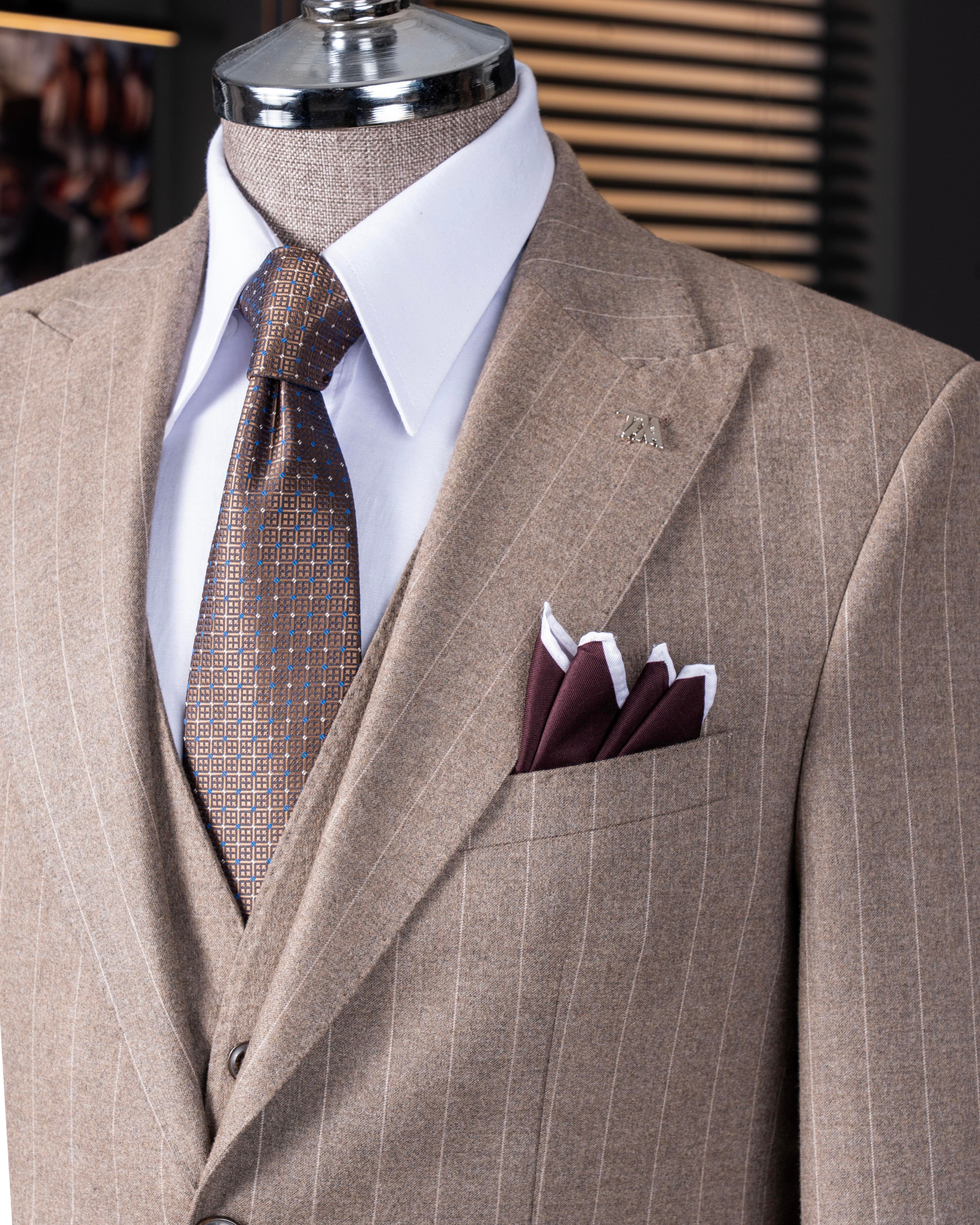 İtalyan stil slim fit erkek ceket yelek pantolon takım elbise vizon T14648