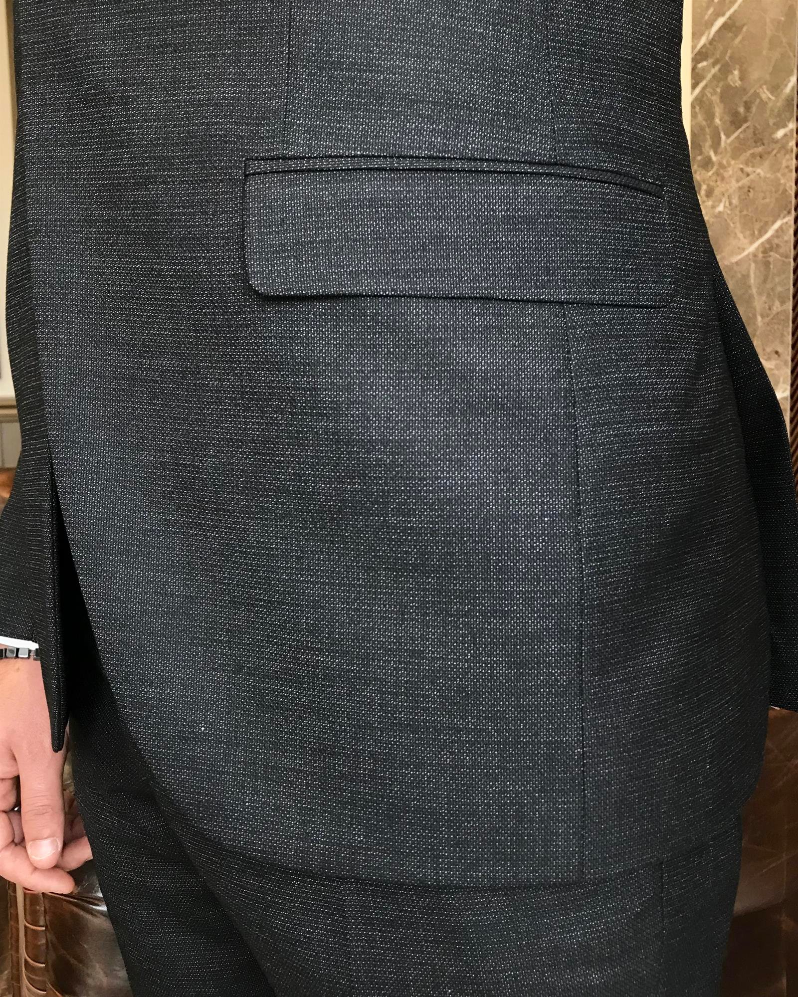 İtalyan stil slim fit erkek ceket yelek pantolon takım elbise siyah T9529