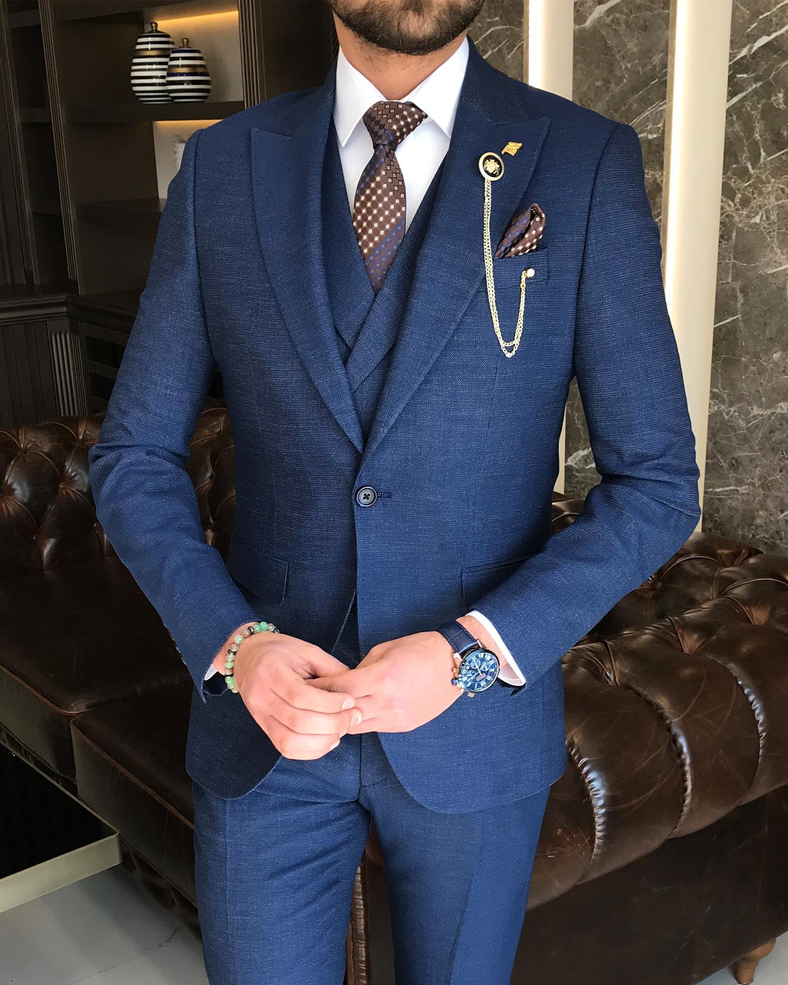 Italian style slim fit men's jacket vest pant suit parlement T9117