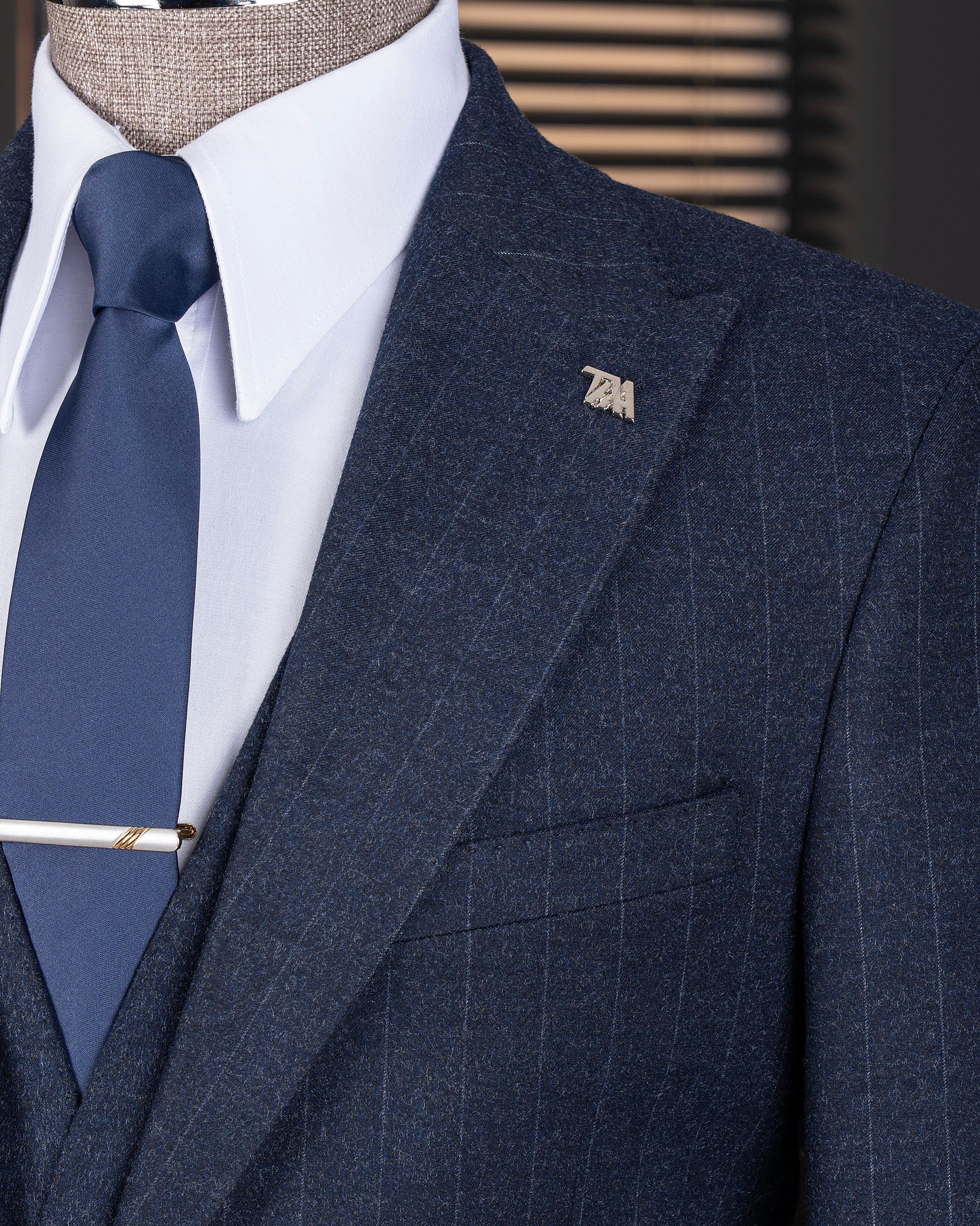 İtalyan stil slim fit erkek ceket yelek pantolon takım elbise lacivert T14652