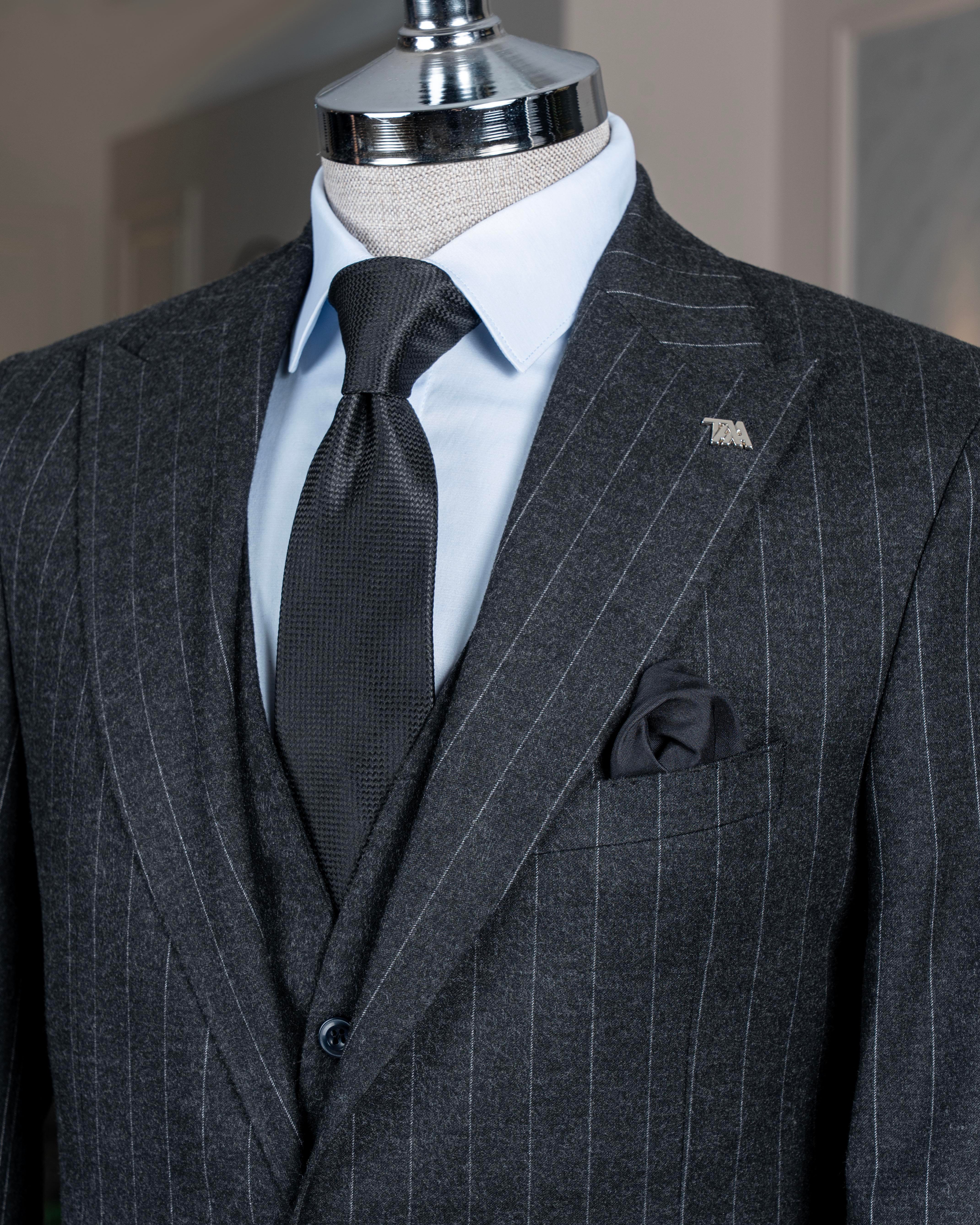 İtalyan stil slim fit erkek ceket yelek pantolon takım elbise antrasit T14651