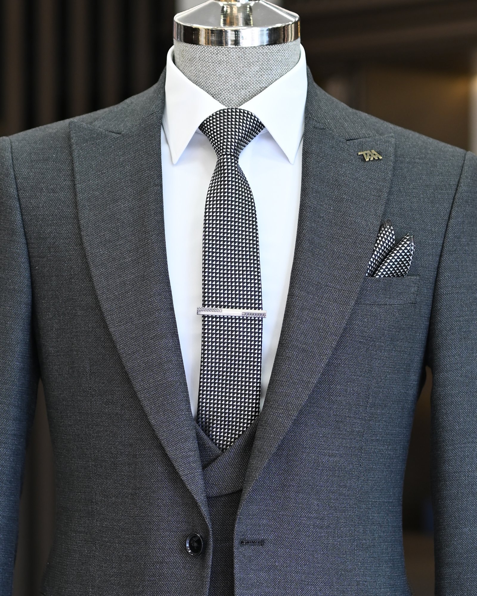 Italian style slim fit men's jacket vest trouser suit gray T11025