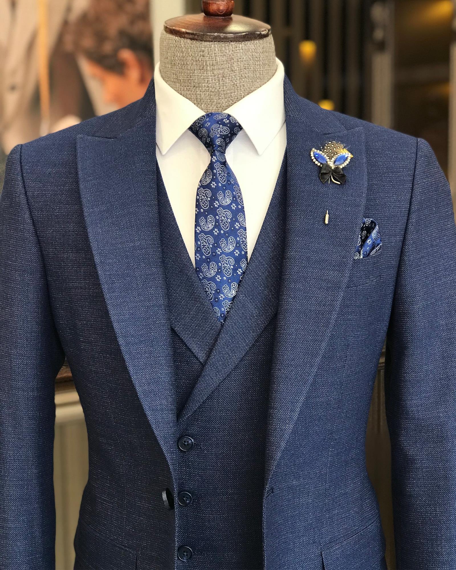 Italian style slim fit men's jacket vest pant suit parlement T9117