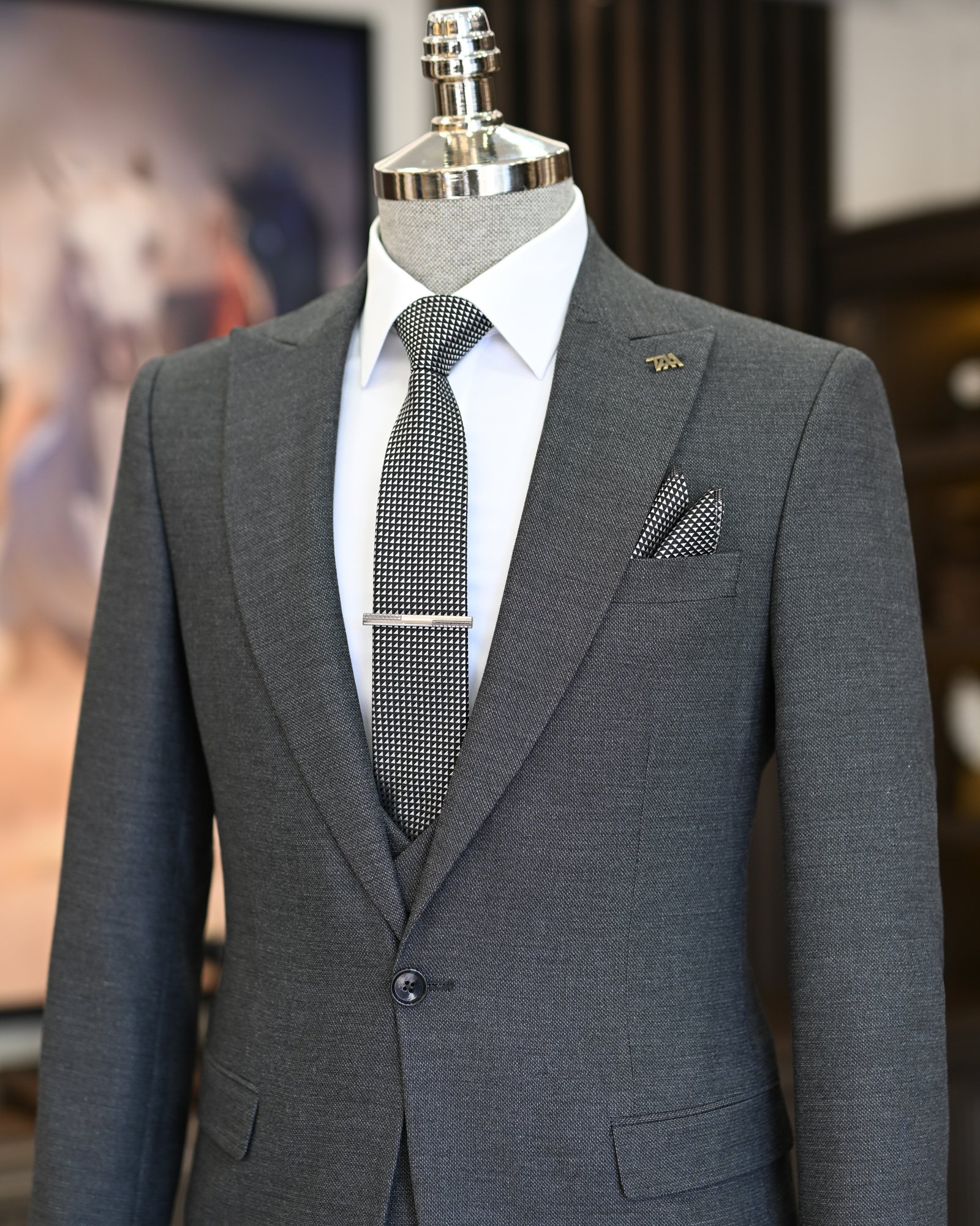 Italian style slim fit men's jacket vest trouser suit gray T11025