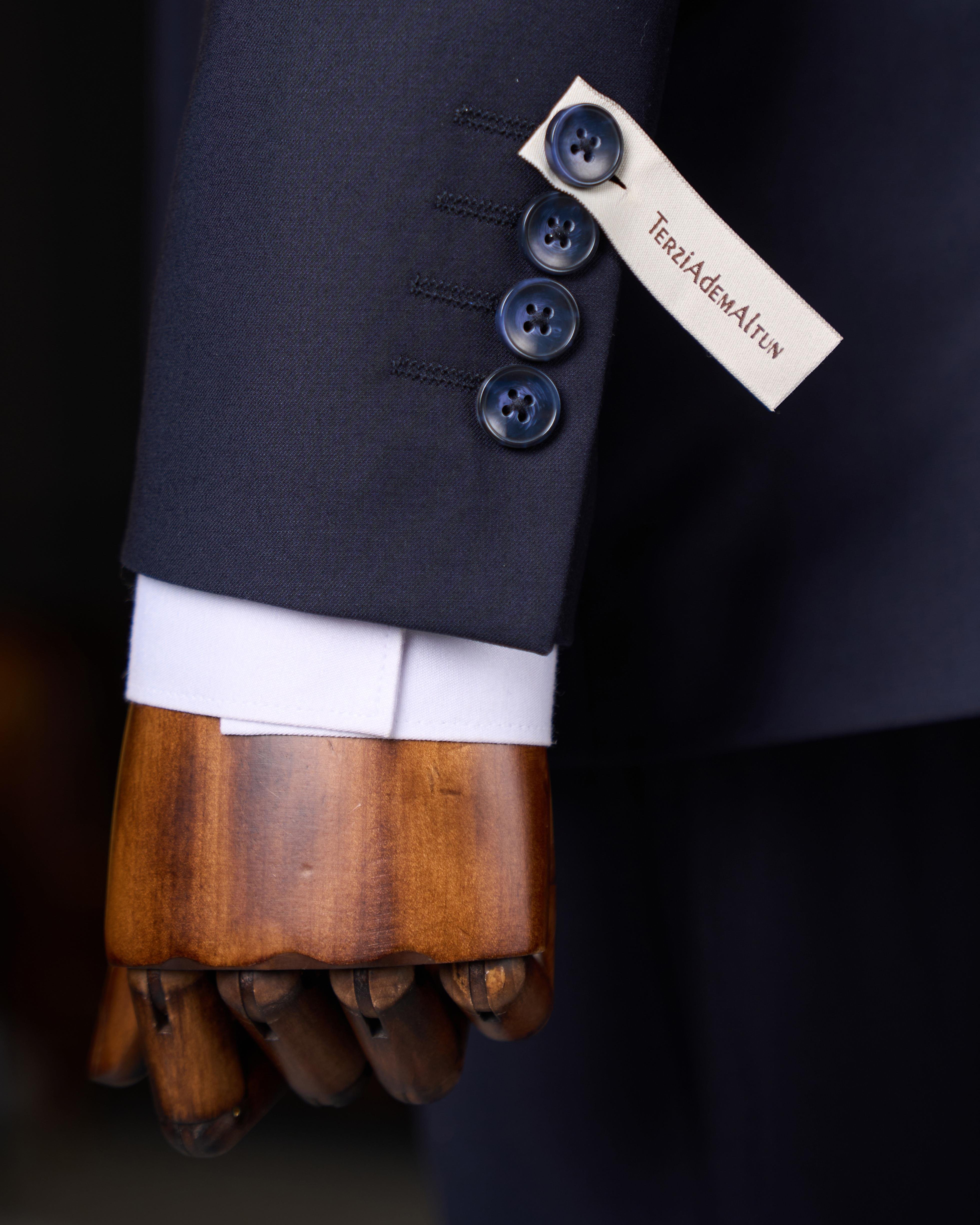 Italian style slim fit men's jacket vest pants suit navy blue T9023