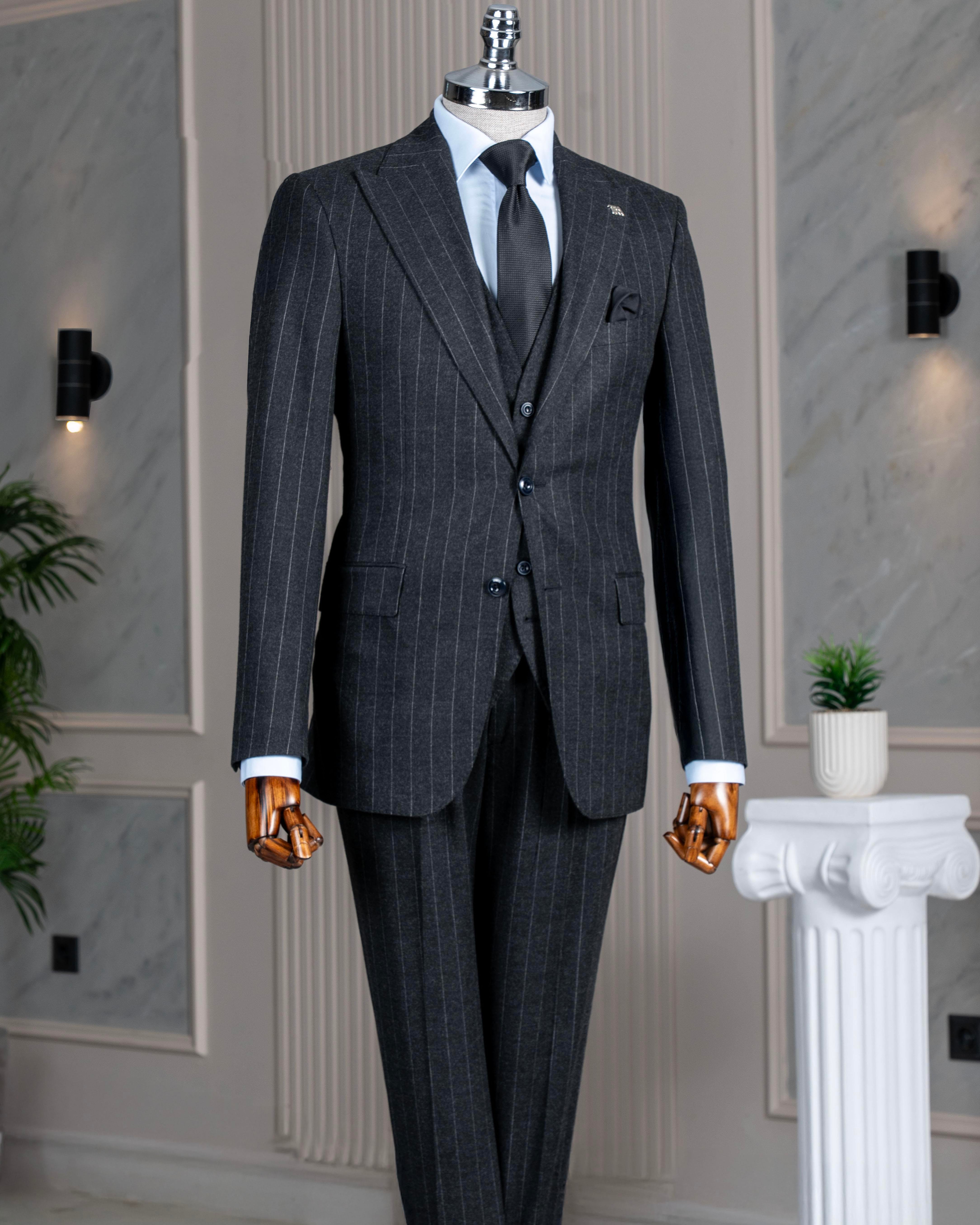 İtalyan stil slim fit erkek ceket yelek pantolon takım elbise antrasit T14651