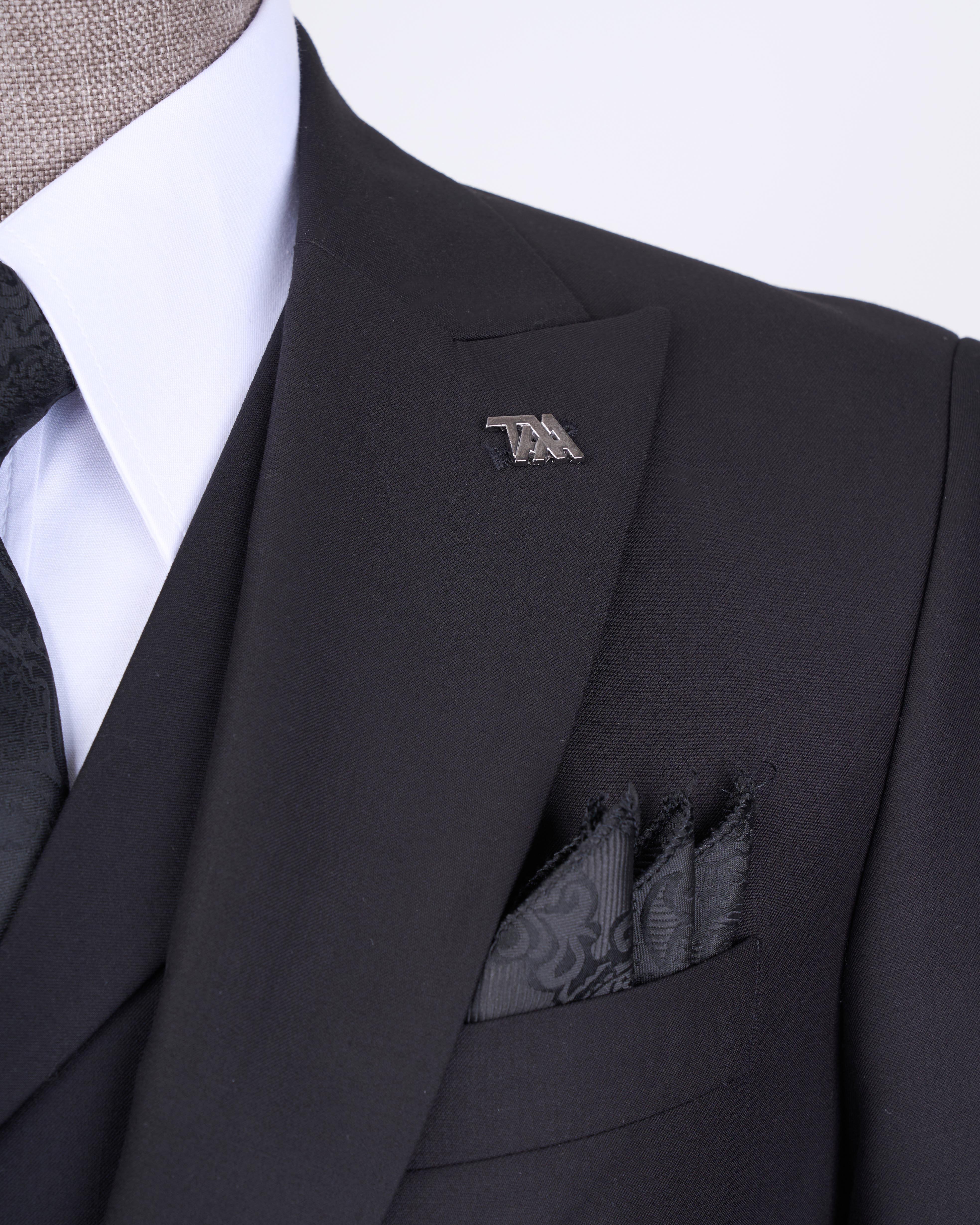Italian style slim fit men's jacket vest pants suit black T9024