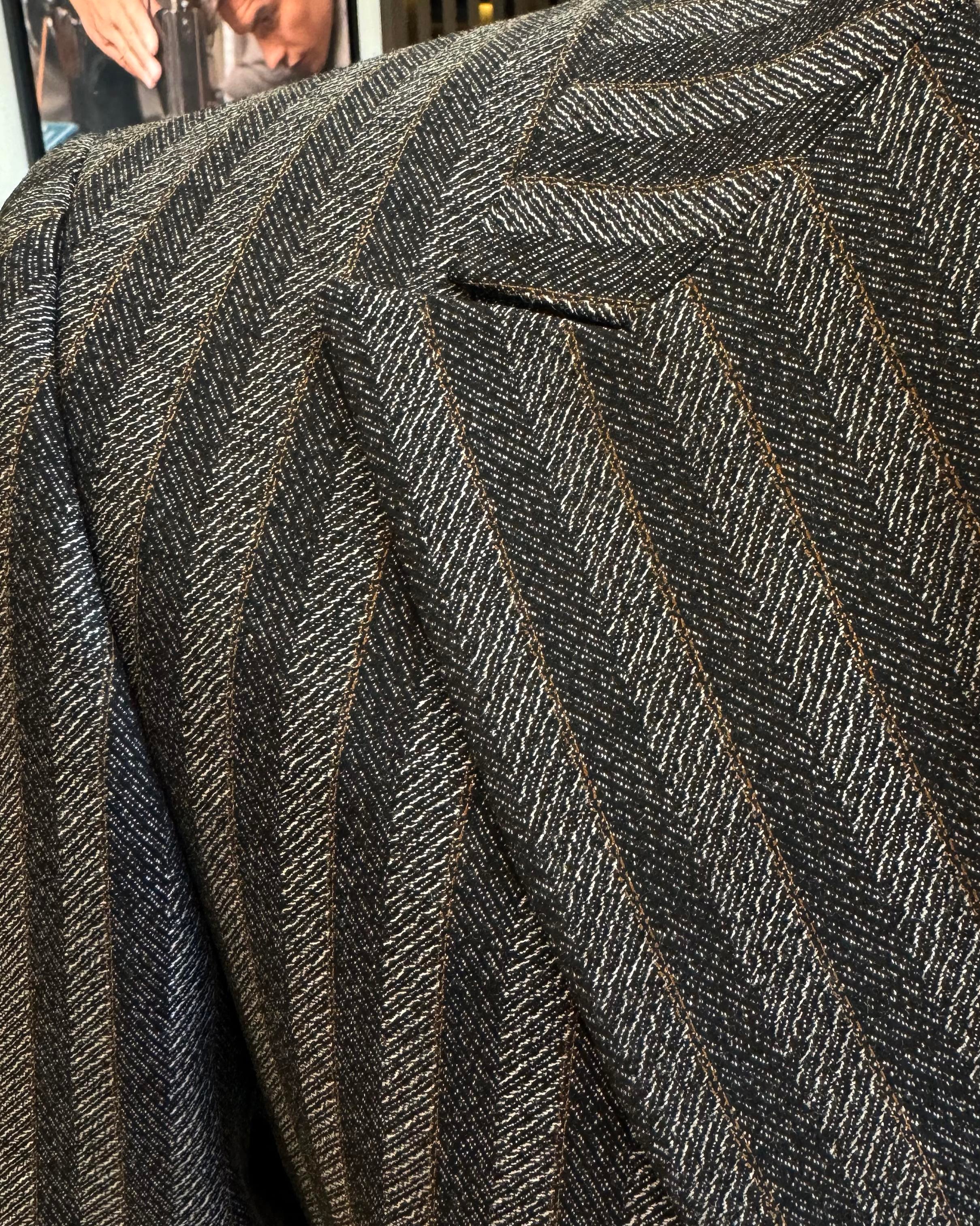 İtalyan stil slim fit erkek çizgili kruvaze ceket pantolon takım elbise siyah T12983