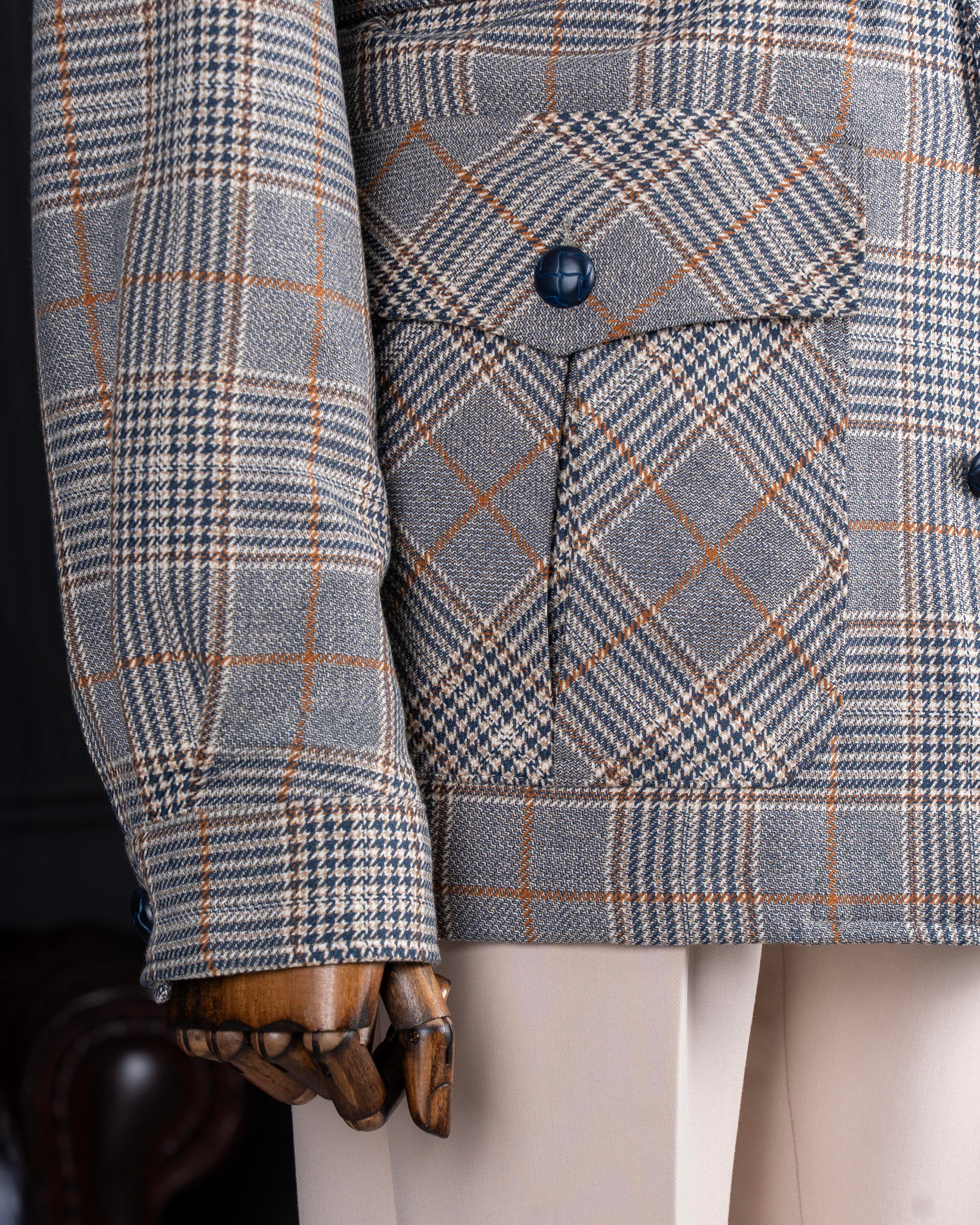 Italyan stil slim fit erkek ekose mevsimlik mont lacivert T9905