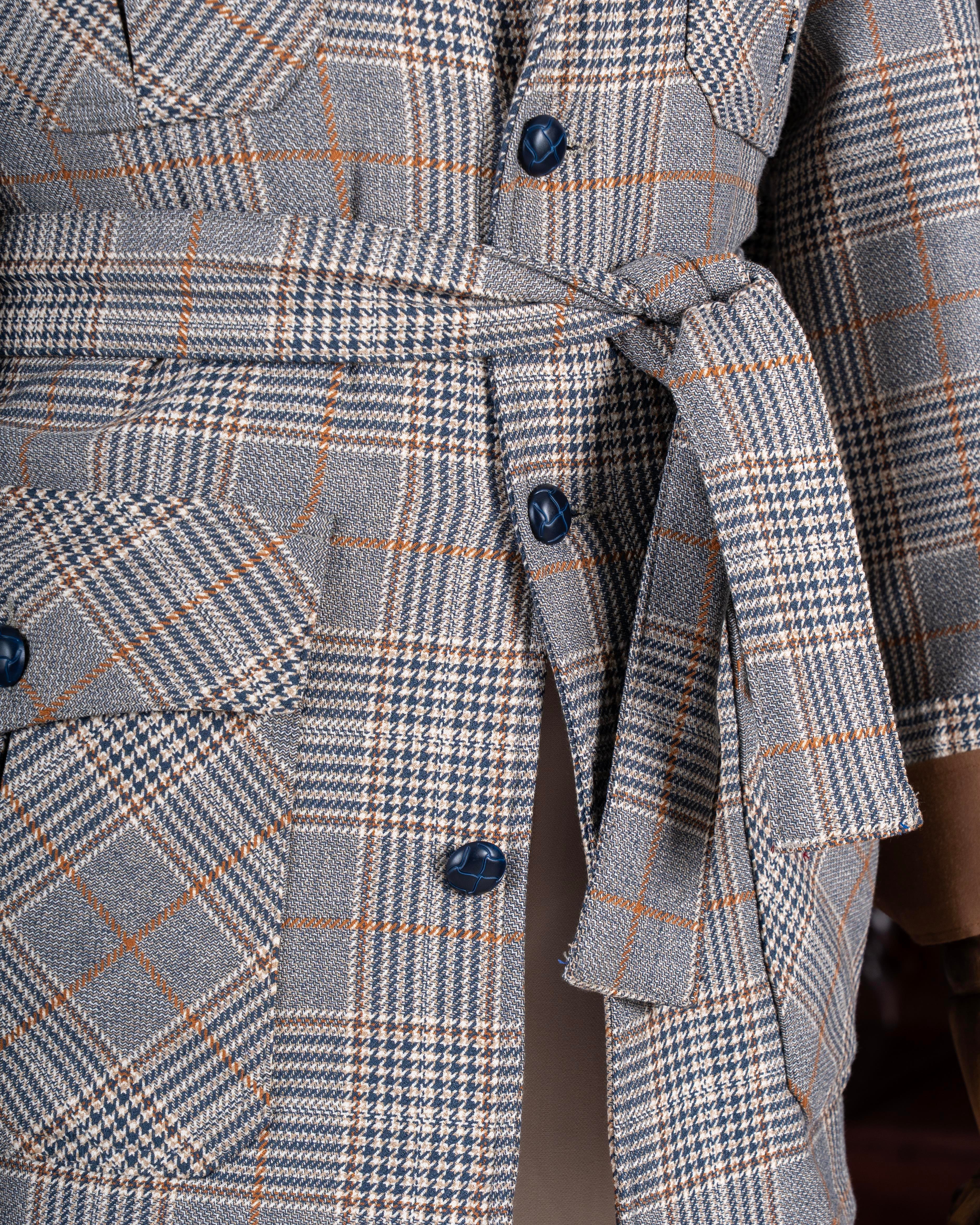 Italyan stil slim fit erkek ekose mevsimlik mont lacivert T9905