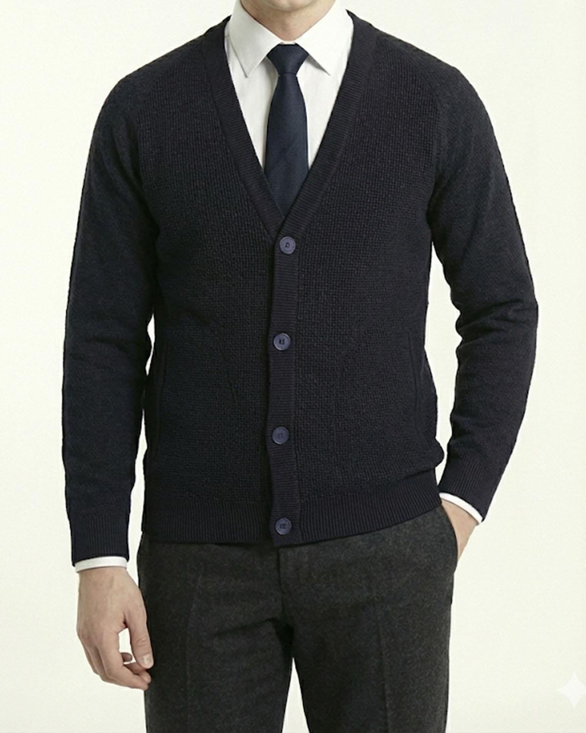 İtalyan stil slim fit erkek hırka lacivert T13219