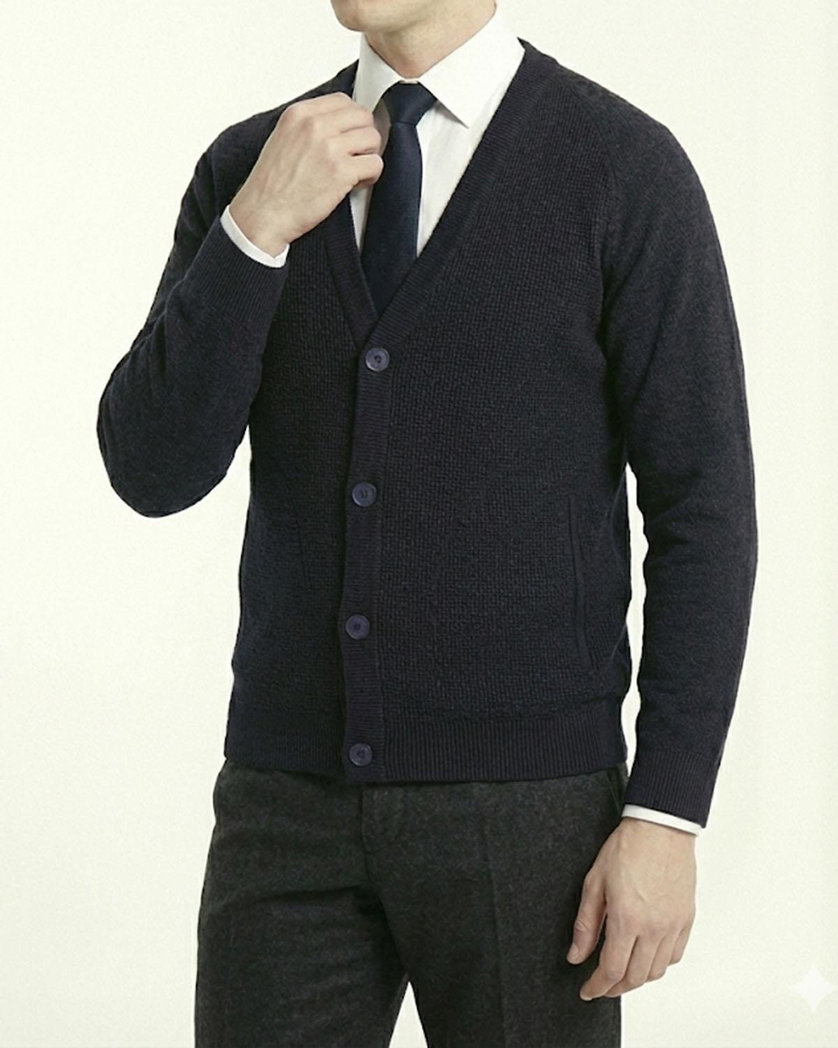 İtalyan stil slim fit erkek hırka lacivert T13219