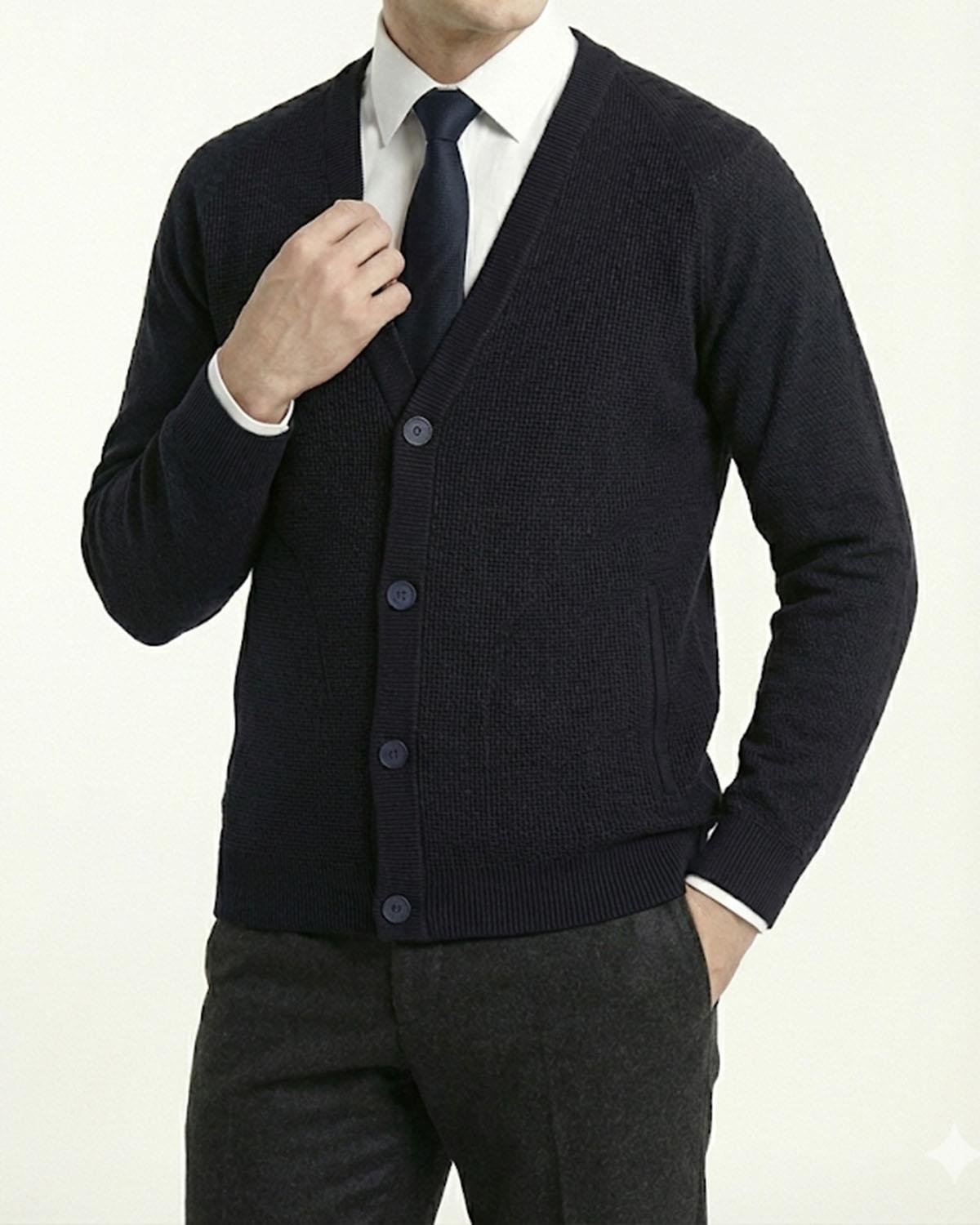 İtalyan stil slim fit erkek hırka lacivert T13219