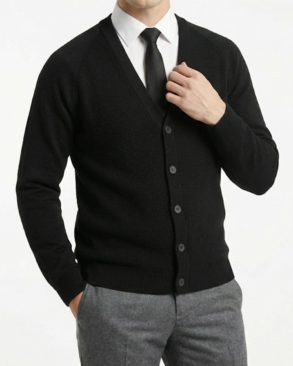 İtalyan stil slim fit erkek hırka siyah T13220