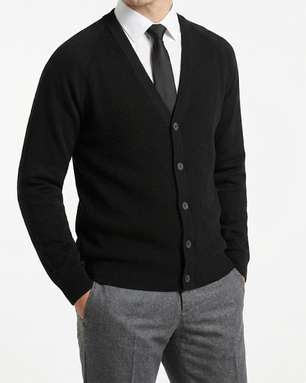 İtalyan stil slim fit erkek hırka siyah T13220