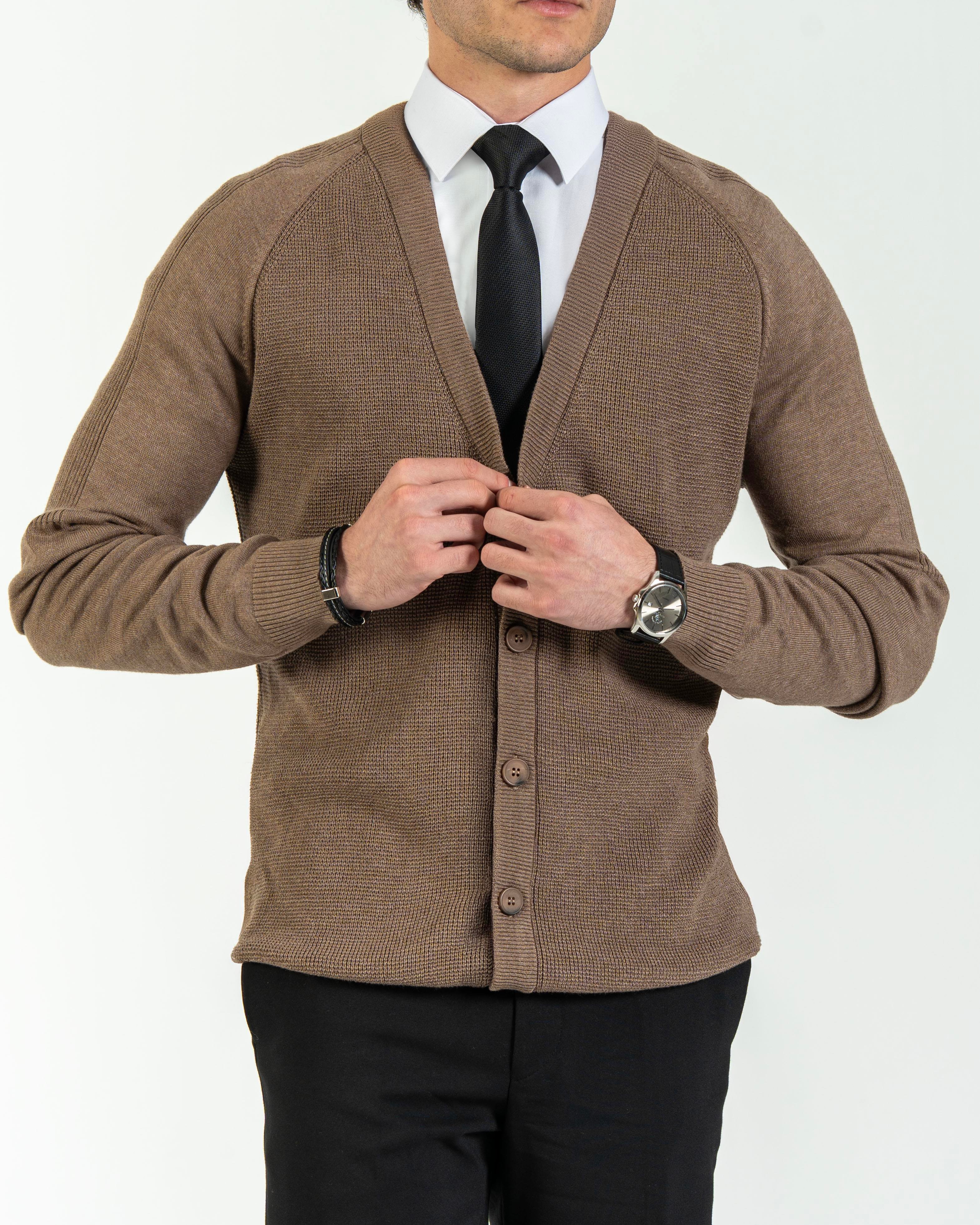 İtalyan stil slim fit erkek hırka vizon  T13221