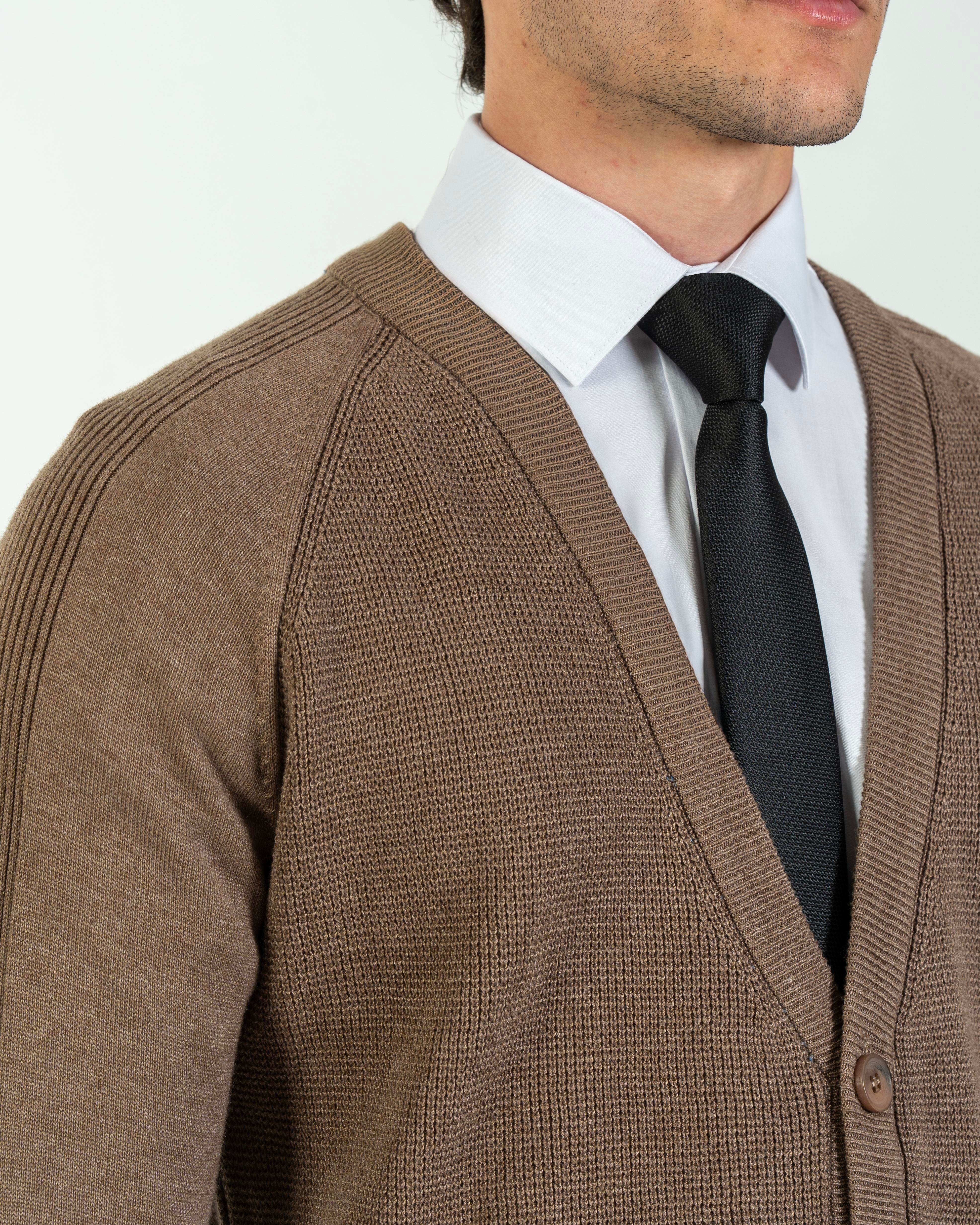 İtalyan stil slim fit erkek hırka vizon  T13221