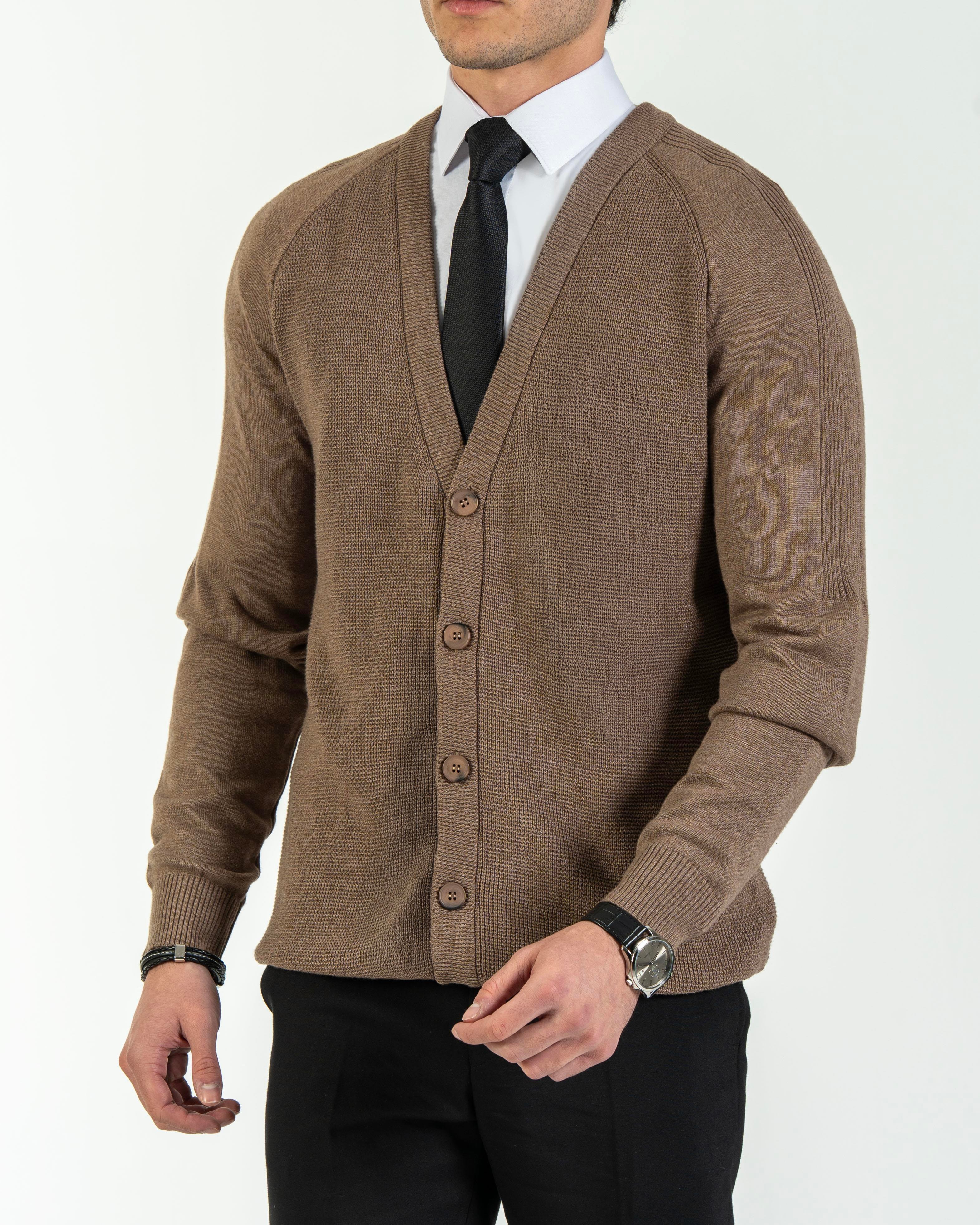 İtalyan stil slim fit erkek hırka vizon  T13221