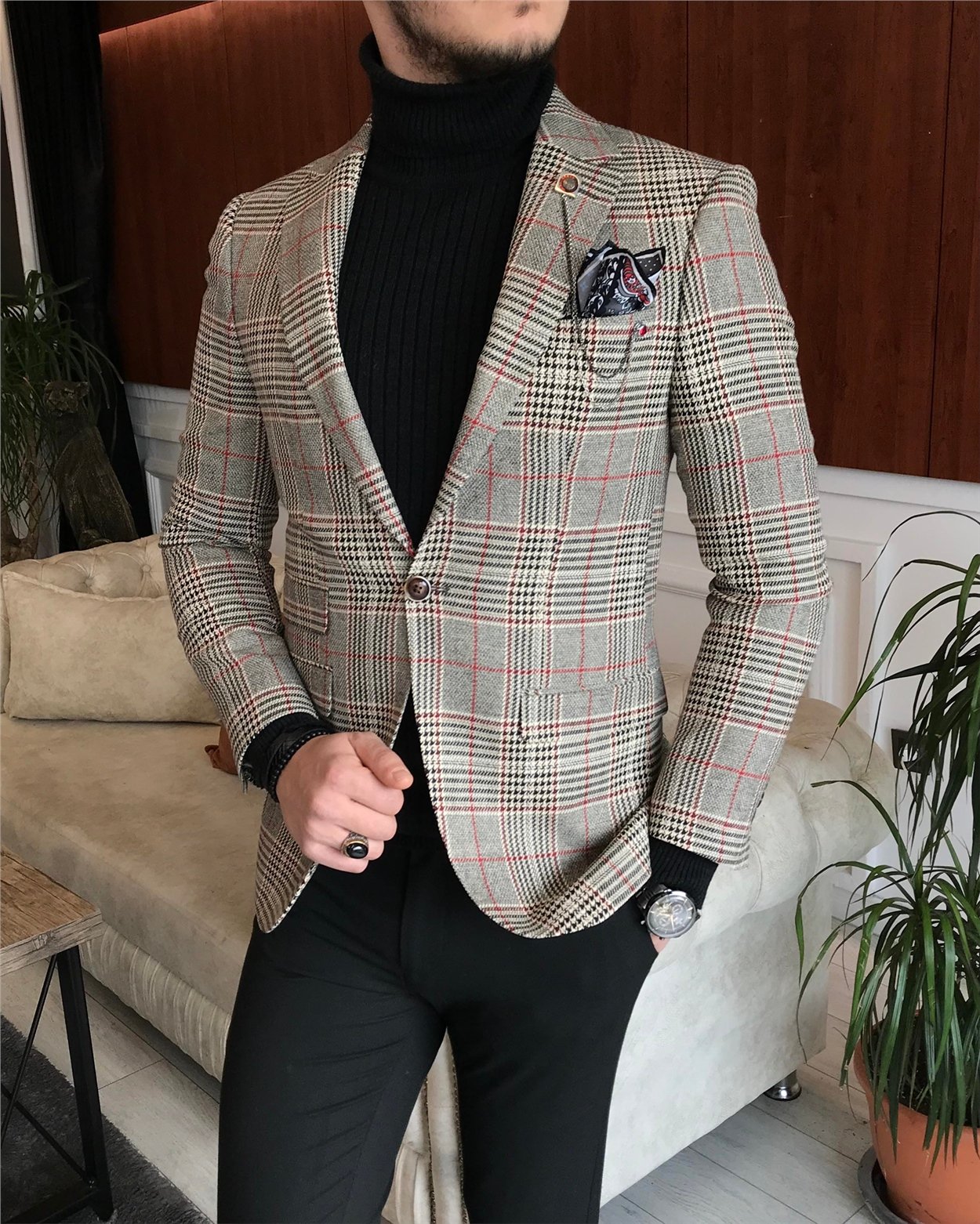 İtalyan stil slim fit erkek kışlık mono yaka tek ceket çok renkli T6666
