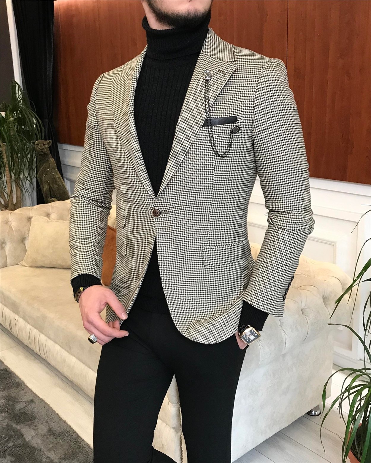 İtalyan stil slim fit erkek kışlık mono yaka tek ceket çok renkli T6788