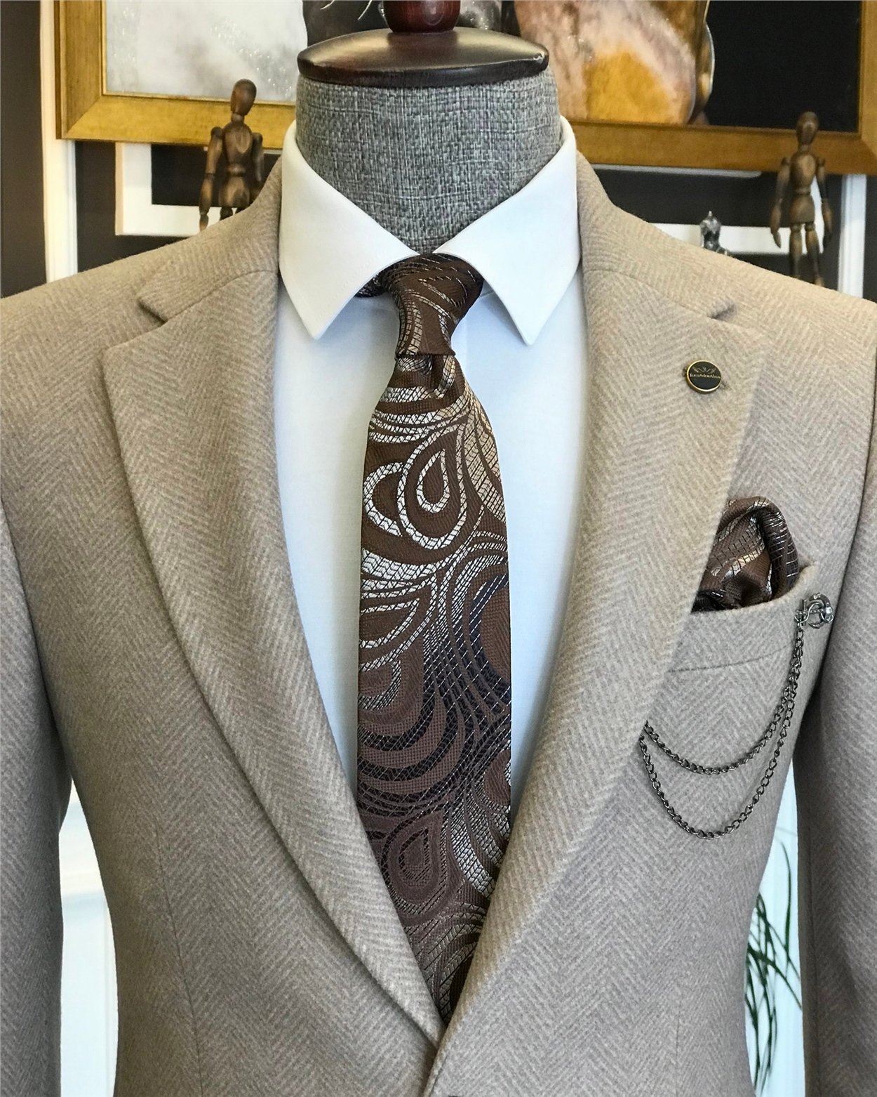 İtalyan stil slim fit erkek kışlık mono yaka tek ceket Camel T6475